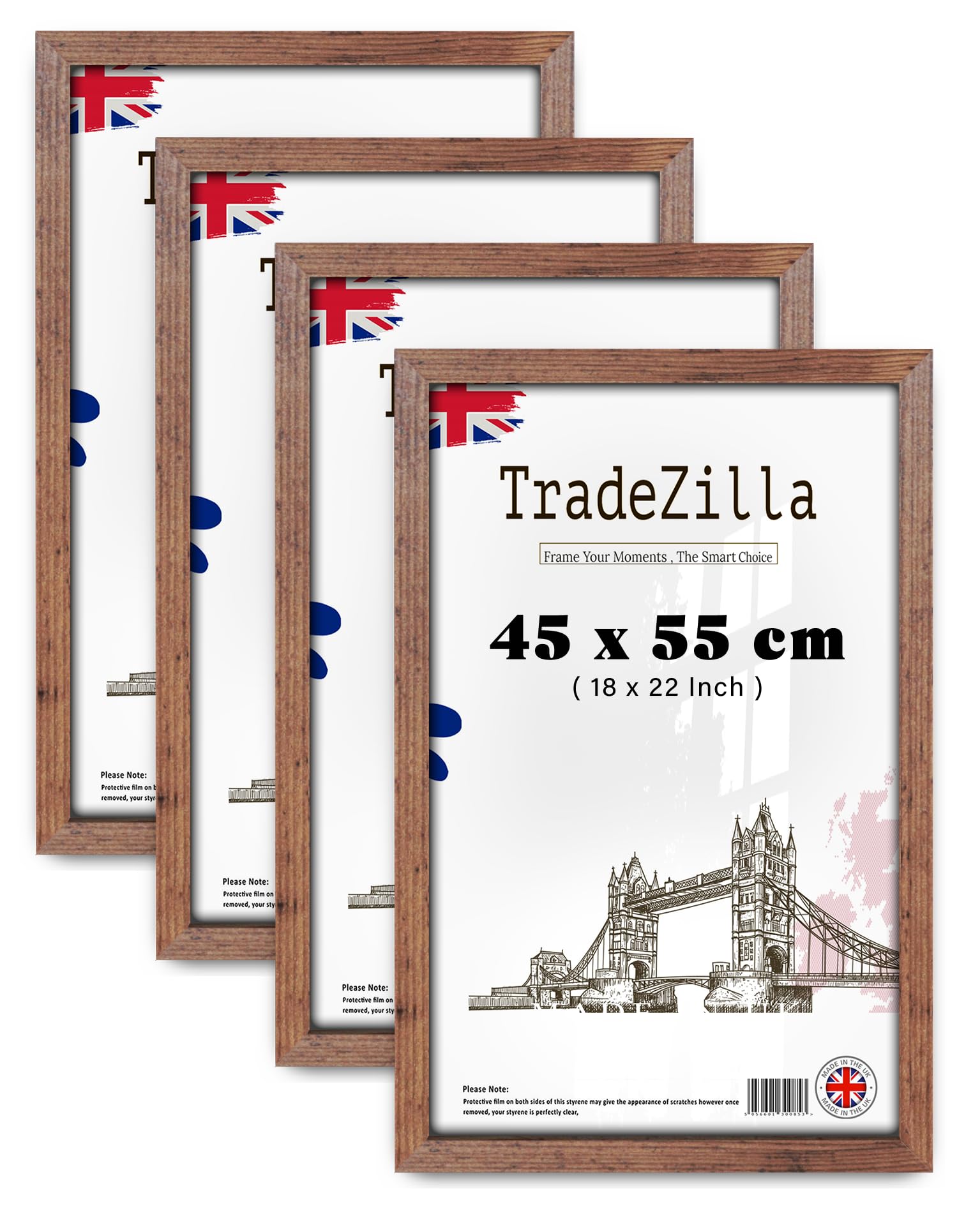 TradeZilla pack of 4 MDF Wood Poster Frame (45 x 55 CM) Modern Wall Décor Frame for Art & Home Interiors, Durable MDF Build, Hanging Hooks Included for Easy Mounting [ Rustic ] — image 1
