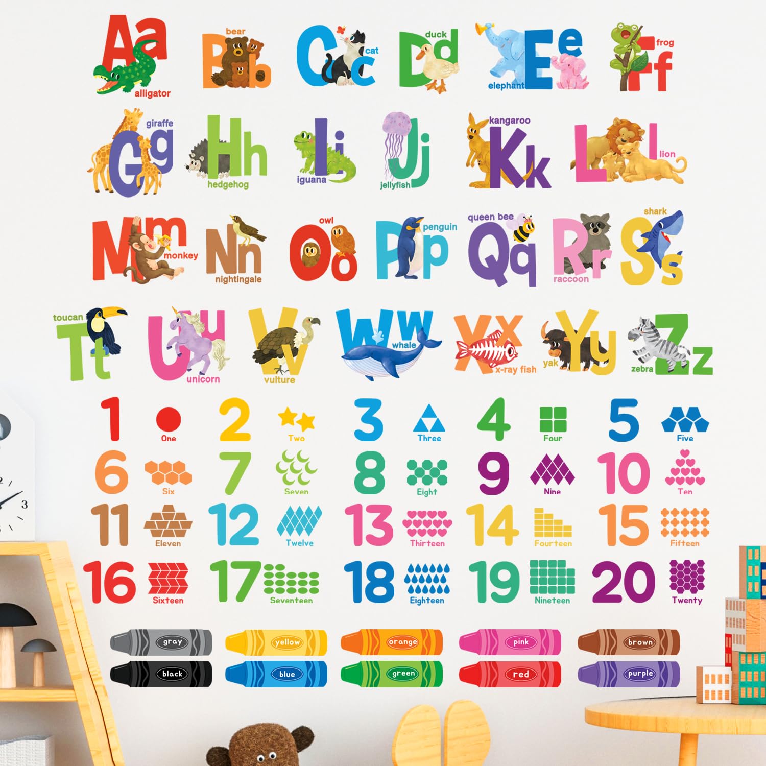 DECOWALL Alphabet Numbers Crayon Wall Stickers Decals Kids Peel and Stick Removable Room Décor Letter ABC 123 Classroom playroom Decorations Educational Bedroom Nursery Living Baby (DS9-8091) - Image 2