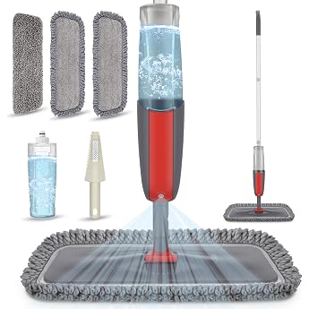 floor mop with spray function mexerris 410 ml spray mop with 3 microfiber cover and scraper 360 degree rotating mop mop floor for quick cleaning hardwood marble laminate tiles