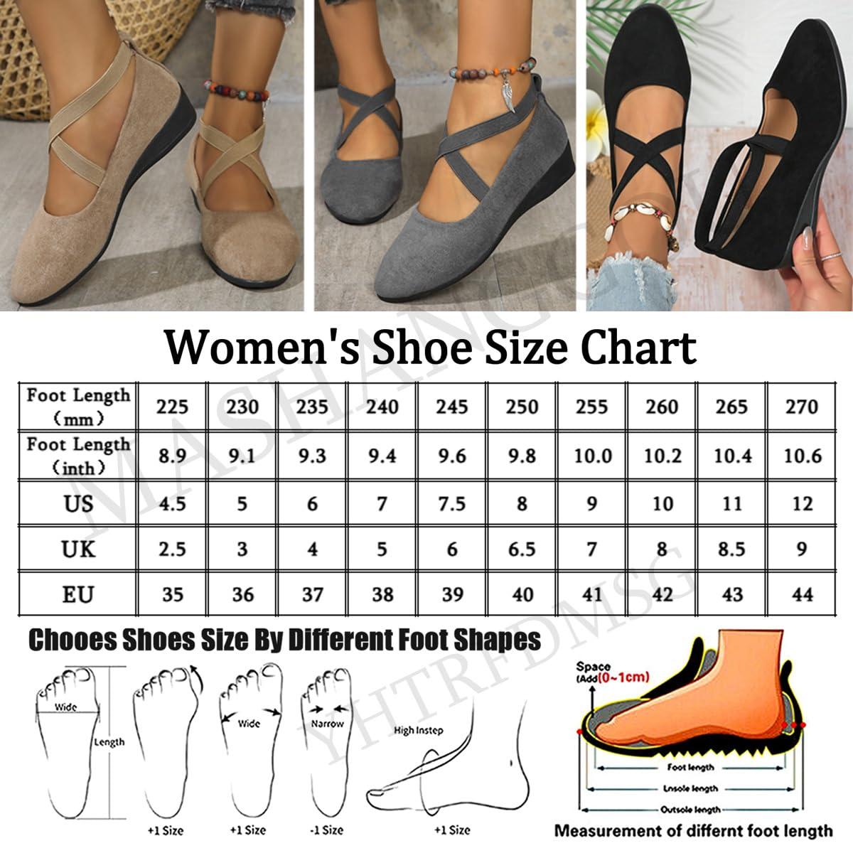 Chaussures compensées confortables à enfiler pour femme - Légères et antidérapantes - Talons bas compensés - Ballerines de travail décontractées
