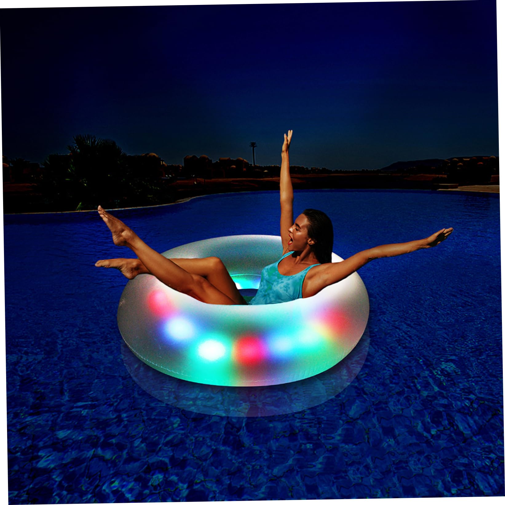 Anillo de natación redondo iluminado de PVC con asa, flotadores inflables para piscina, transparentes, impermeables, flotadores de piscina de verano para fiesta de entrenamiento de natación