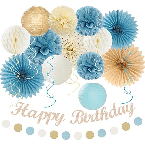 Light-Dusty Blue Beige-Champagne Women Birthday-Decorations - 21pcs Boho Neutral Ha...