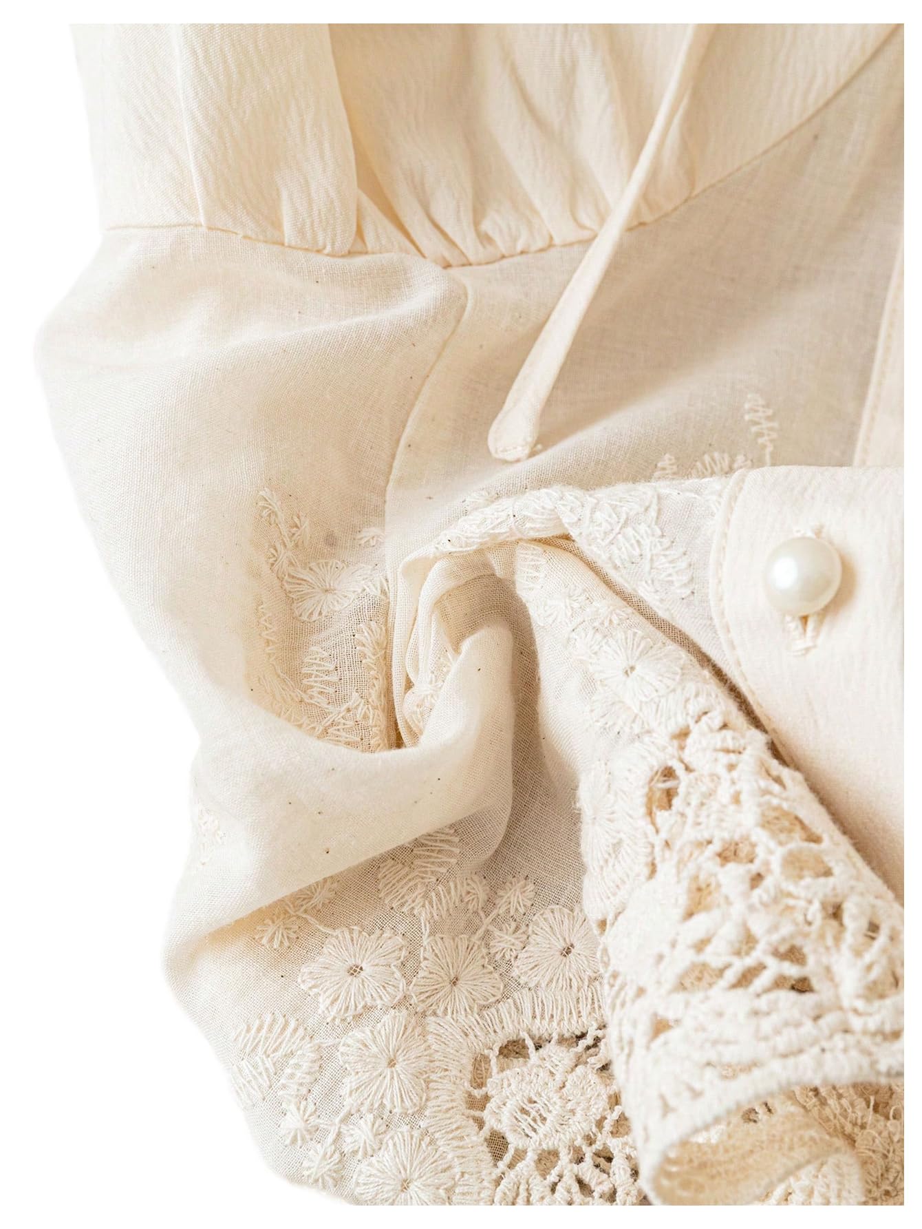 SOLY HUX Women's Sweetheart Neck Frill Bow Tie Front Blouse Puff Sleeve Floral Embroidery Button Down Summer Tops