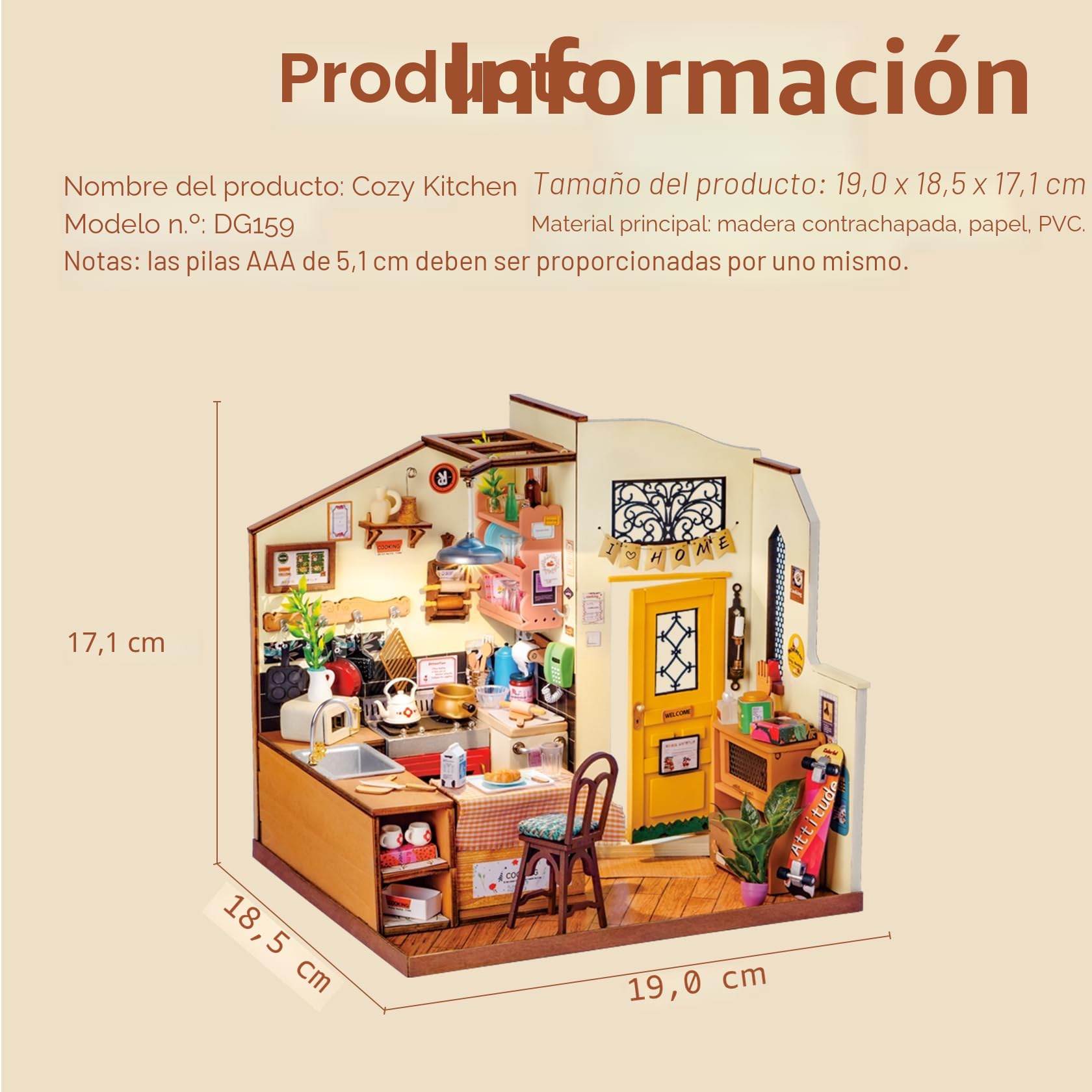 Rolife Casa de Muñecas Casa en Miniatura con Accesorios Hecha a Mano Kits Modelo para Adultos para Construir Juguetes Navidad Regalos de Cumpleaños para Mujeres (Homey Kitchen)