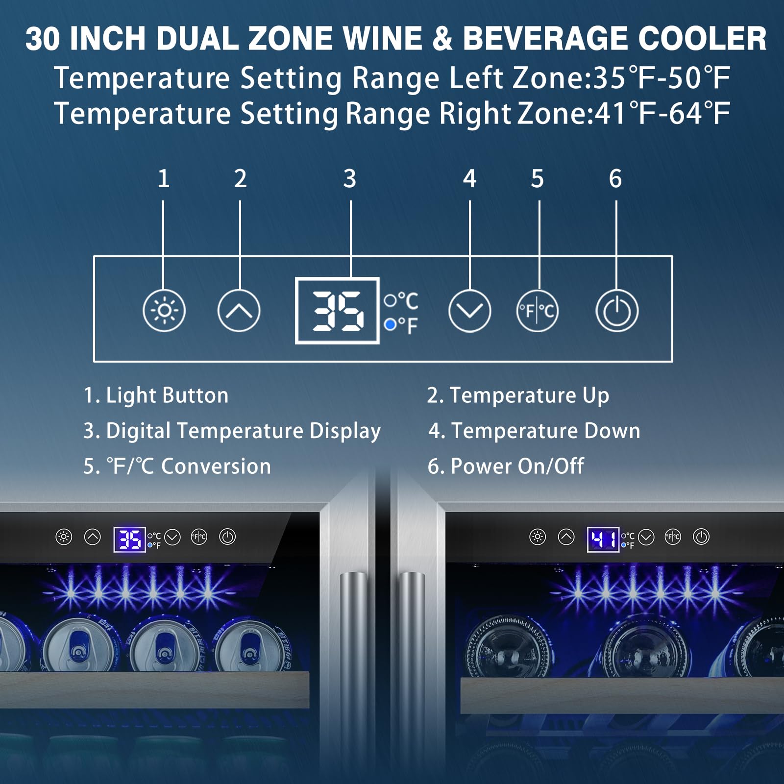Mzavp 30 Inch Wine And Beverage Refrigerator, Dual Zone Wine Fridge With Quiet & Upgraded Cooling System, Large Capacity Beverage Cooler, Built-In Or Freestanding, Holds 30 Bottles And 110 Cans on Fridge.com - View 2