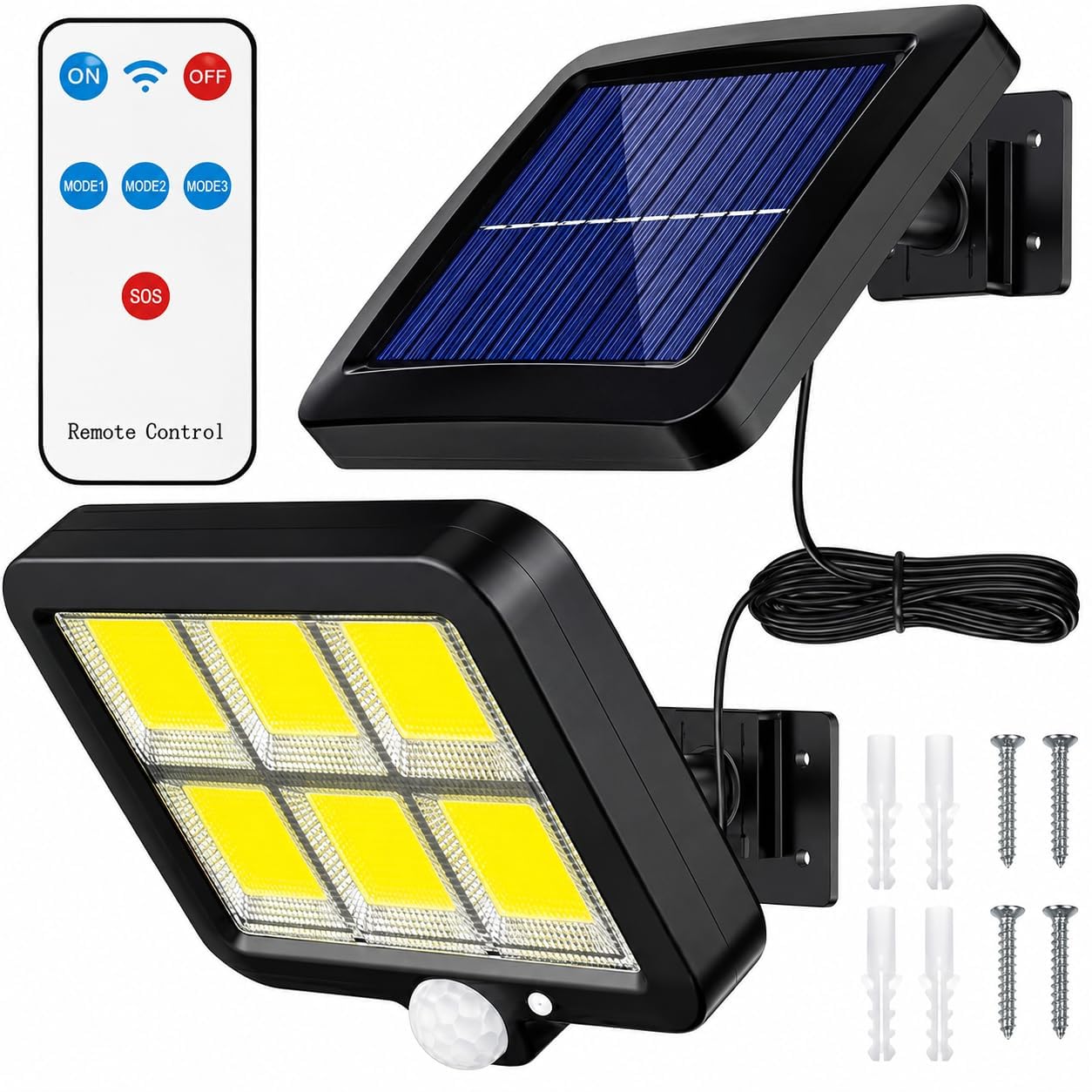 Solar Outdoor Lights with Separate Solar Panel, Remote Control & Motion Sensor, Ultra Bright Head Flood Lights, Waterproof Security Wall Light (Split Solar LAMP (Yellow LED)-image-47