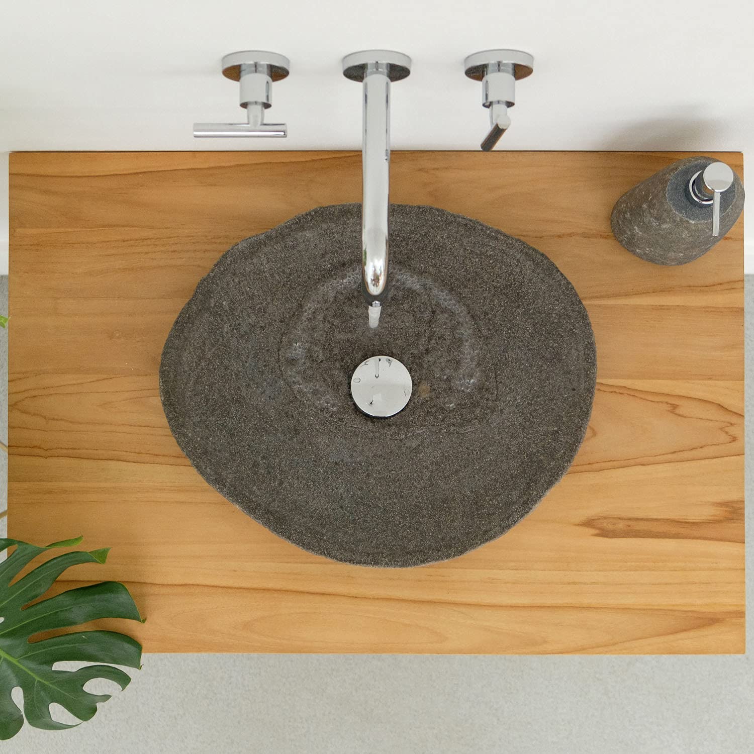 Lavabo redondo de piedra natural gris 40 cm WOHNFREUDEN