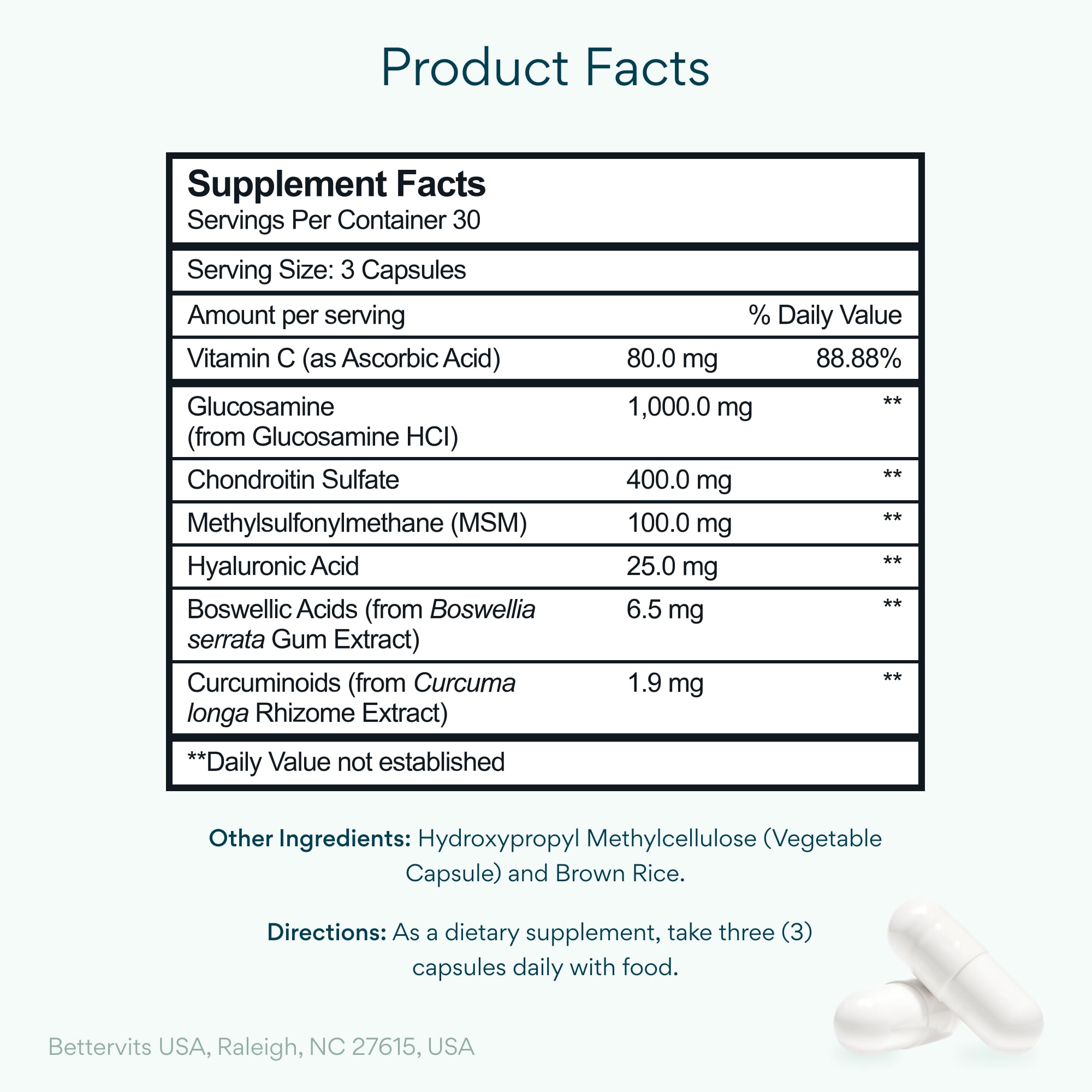 Bettervits Glucosamine Chondroitin MSM Joint Complex, Women & Men | 90 Ct — Amazon image 2