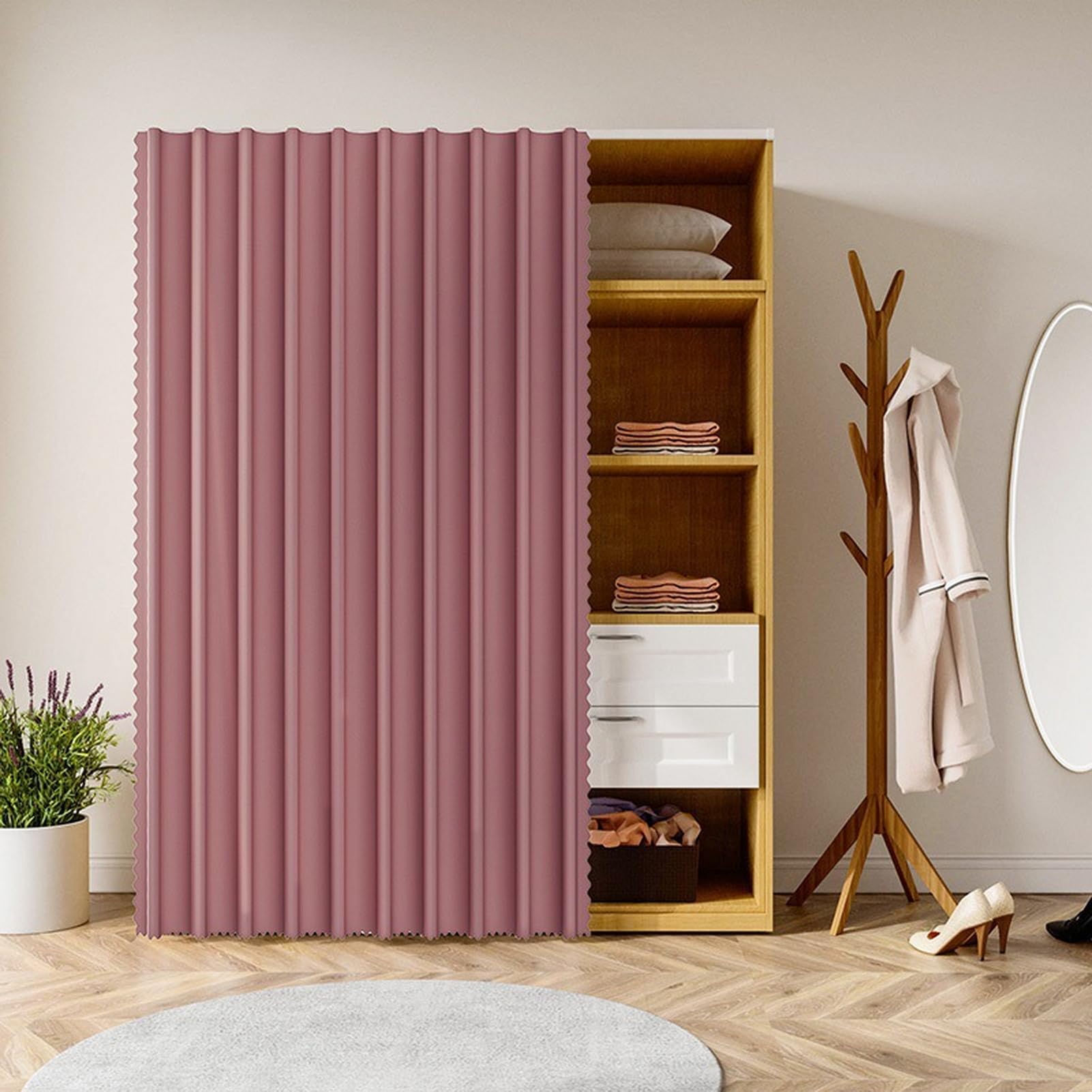 Rideau de rangement placard cuisine violet rouge 150x200cm pour armoire dressing et commode