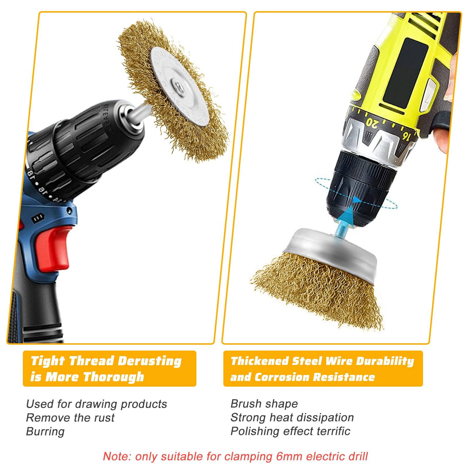 Set 9 Spazzole Per Trapano In Acciaio - Spazzole Metalliche Per Lucidare, Rimuovere Ruggine, Sbavature, Con Codolo 1/4 - Foto 13