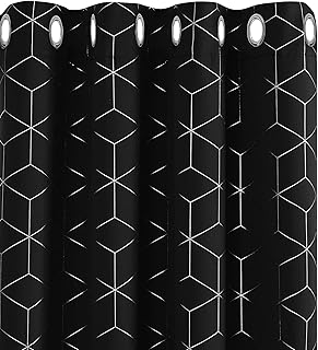 Deconovo Eyelet Blackout Curtains, Diamond Foil Printed Thermal Insulated Black Curtains for Kids Bedroom, 46 x 54 Inch(Width x Length), Black, One Pair