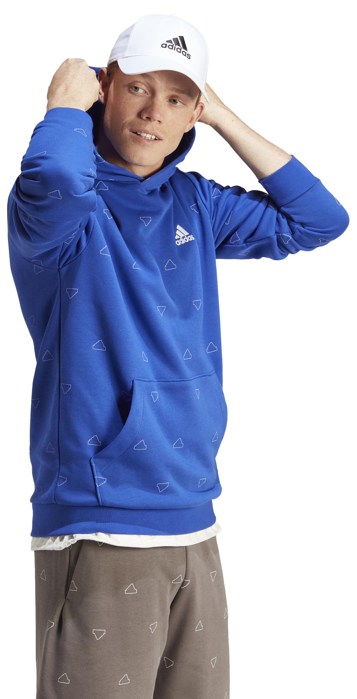 adidas Mężczyźni Seasonal Essentials Monogram Graphic Hoodie, semi lucid blue, M Tall