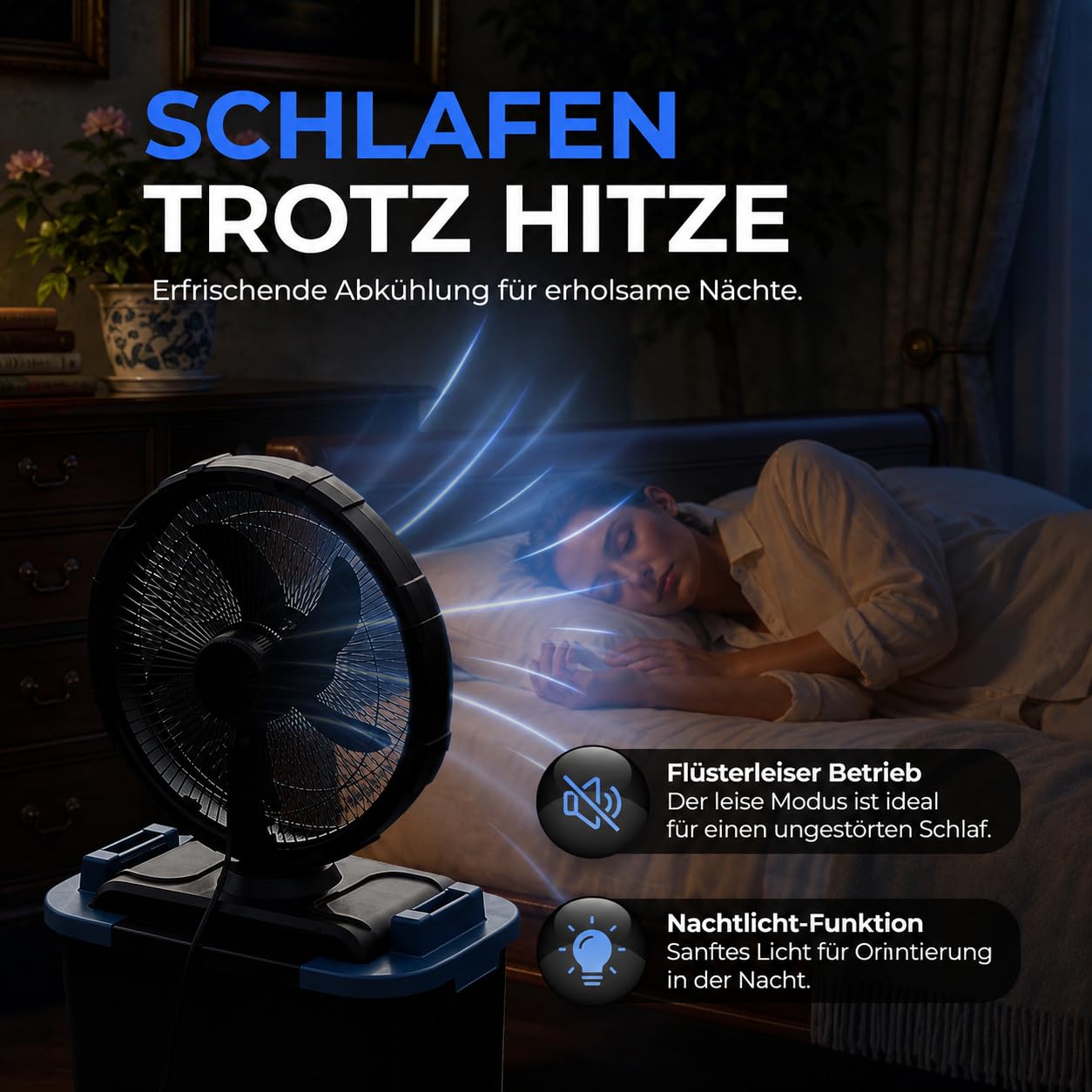 Olsen & Smith 16 Zoll Standventilator mit Wasserkühlung, Akku, Leise | Luftkühler & Ventilator mit Kühlung, 2,2 L Wassertank, Oszillation, Fernbedienung, Rollen, Garten Terrasse & Balkon, Blau