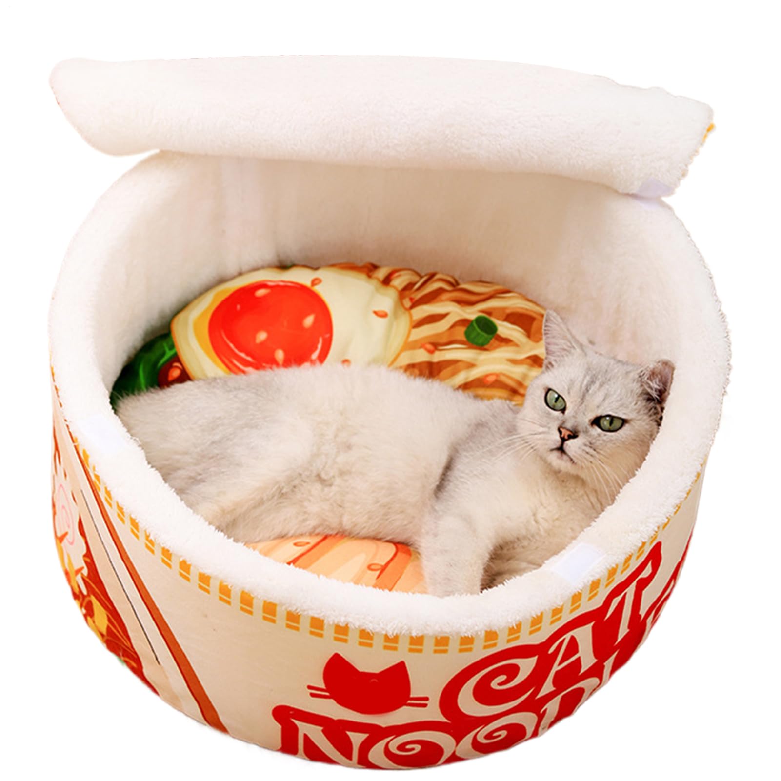Ramen Noodle Cat Bed, Ramen Shape Cat Bed, 40x40x20cm Soft Noodle Bowl Shape Pet Sofa House, Velvet Creative Pet Kennel With Cover For Indoor Small Medium Large Cats
