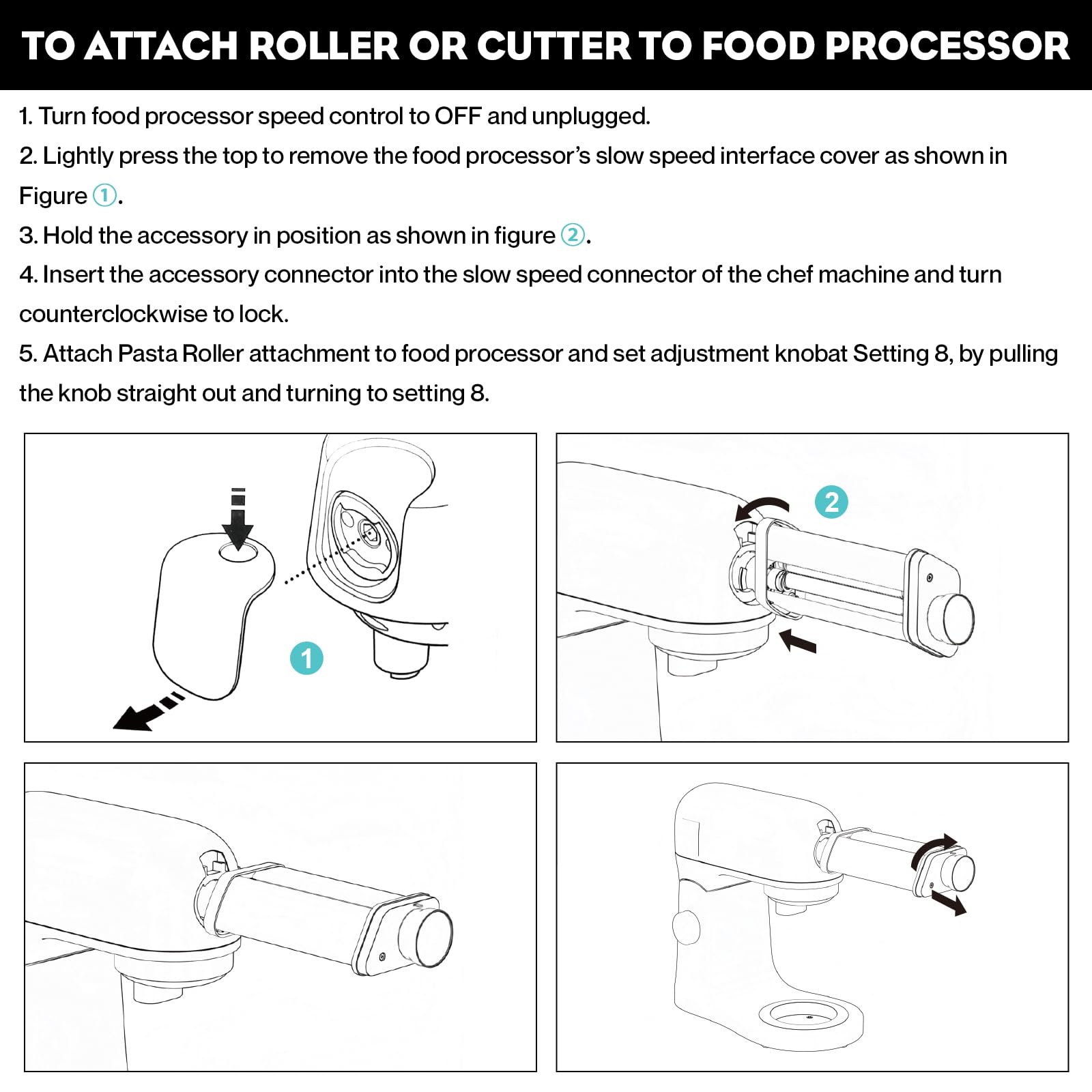 GVODE Accessoire pour pâtes en acier inoxydable pour Kenwood Kmix(KMX750) et Chef(KVC85) Robot, y compris rouleau à pâtisserie coupe-spaghetti et coupe-fettuccine Machine à pâtes pour Kenwood