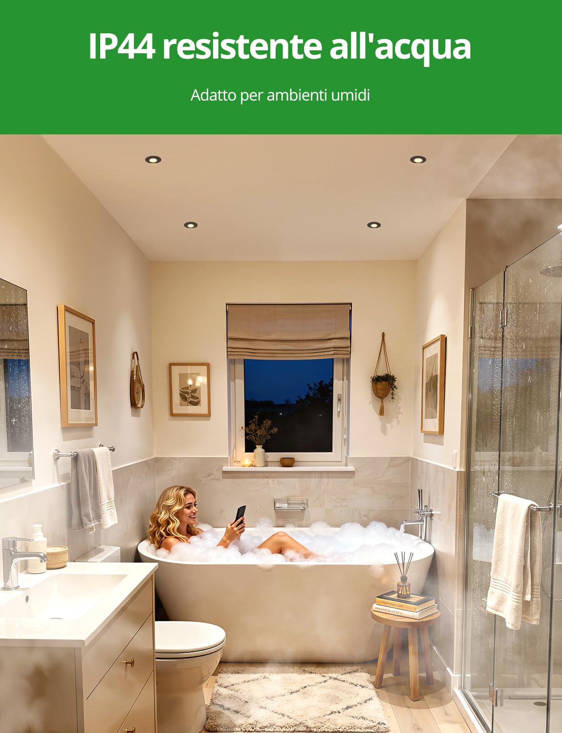 HOMEOW Faretti da Incasso Faretti per Cartongesso Ø68mm - 80mm Faretto LED Soffitto IP44 for Bagno Nero Interno, Recessed Spot Lights for Kitchen Orientabili AC 220V - 240V 4.7W 760LM 3000K, Set di 6