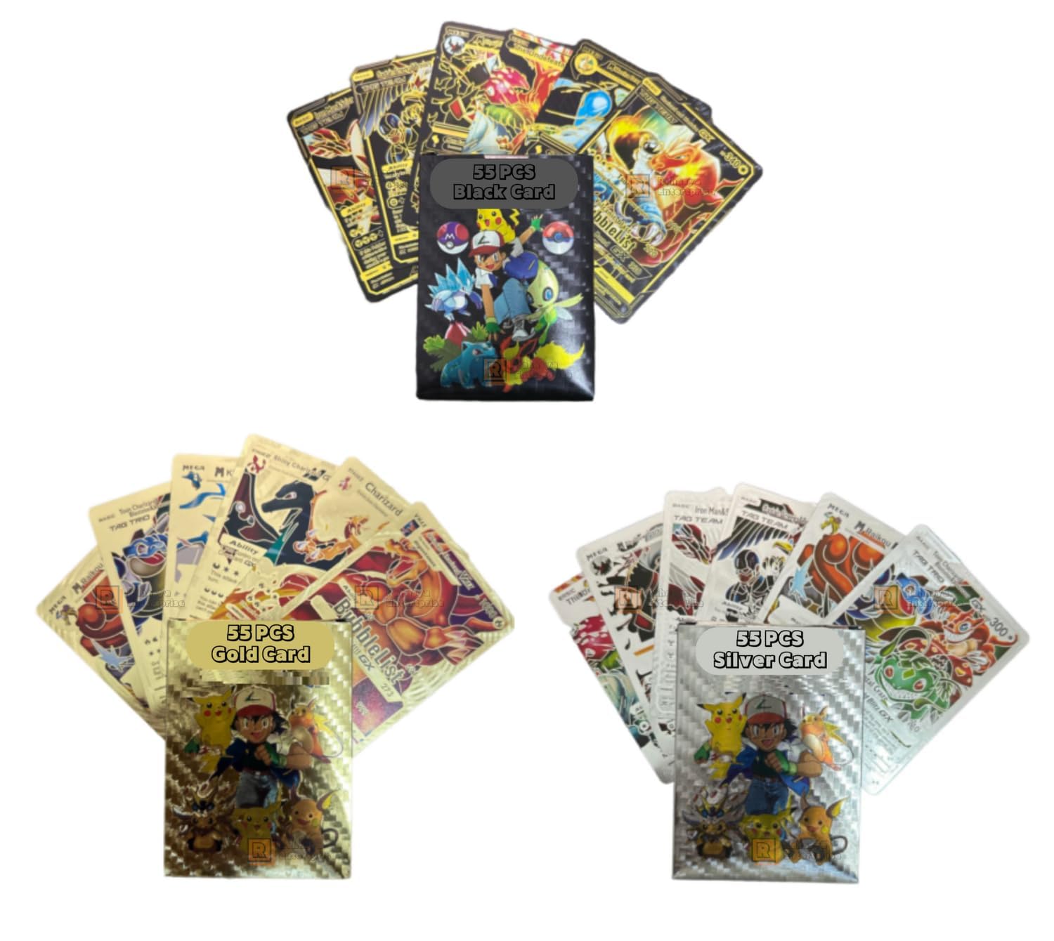 IE 165 Pcs Playing Cards 55 Gold, 55 Silver & 55 Black Cards All