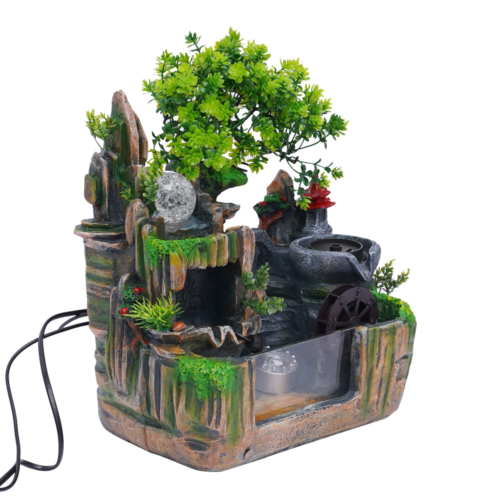 Fontana da scrivania a cascata, set di fontane per interni con spina di alimentazione e pompa, fontana da tavolo, giardino, cascata, pianta, spruzzo, decorazione desktop per ufficio, casa
