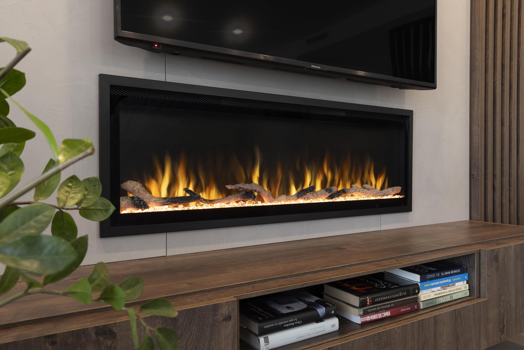 DUPI Chimenea Eléctrica 42 Nero Pro Lumina | 3 en 1 con Calefacción | Efecto Llama 3D Panorámica | 12 Colores Llama | Control Remoto | 106x43,5x15 cm (Negro, 42 Pulgadas)