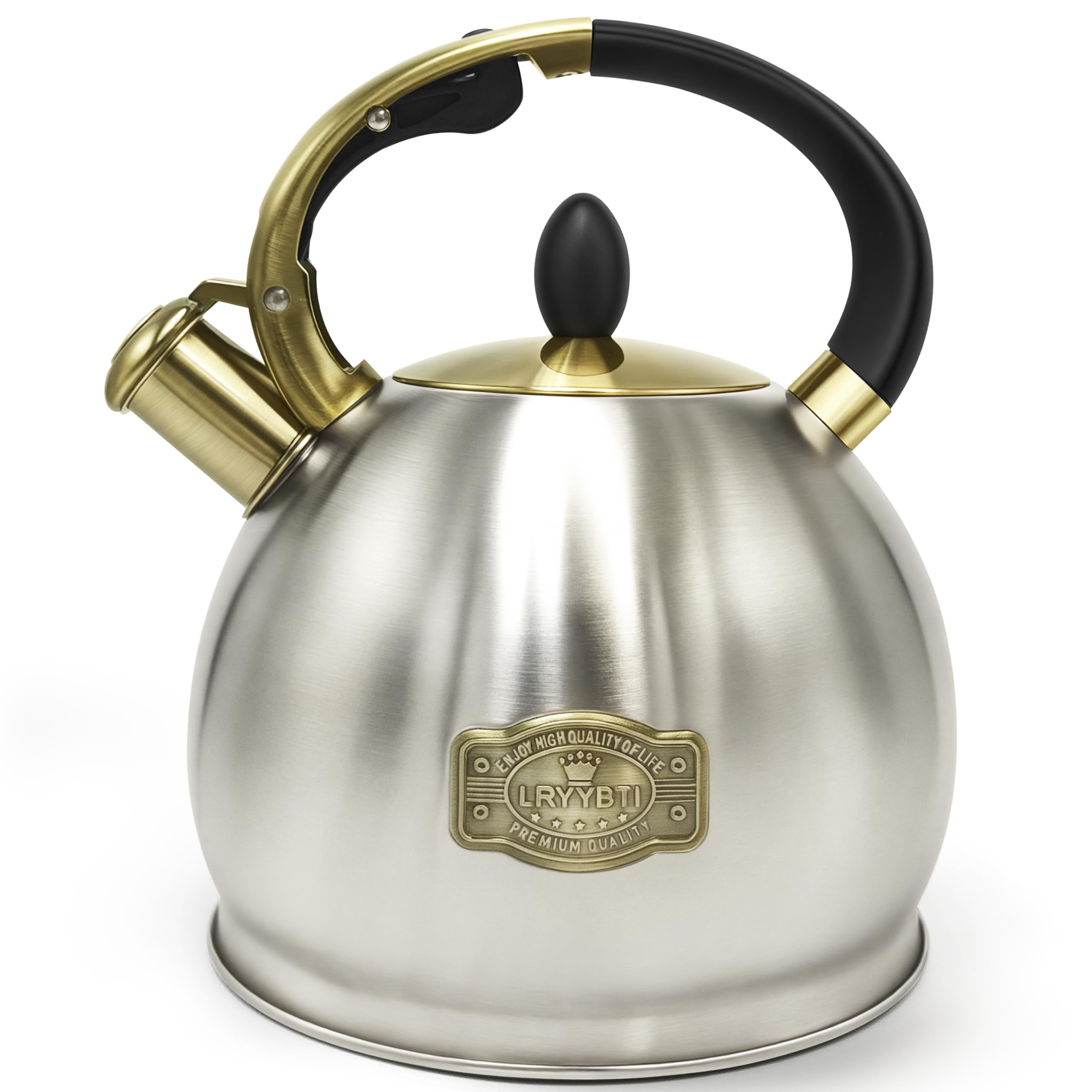 LRYYBTI Stove top Whistling Tea Kettle Food Grade Stainless Steel Teapot of 5-layer base for Camping & Kitchen(Brushed, 2.64 Qt) - tea kettles | Mubboo