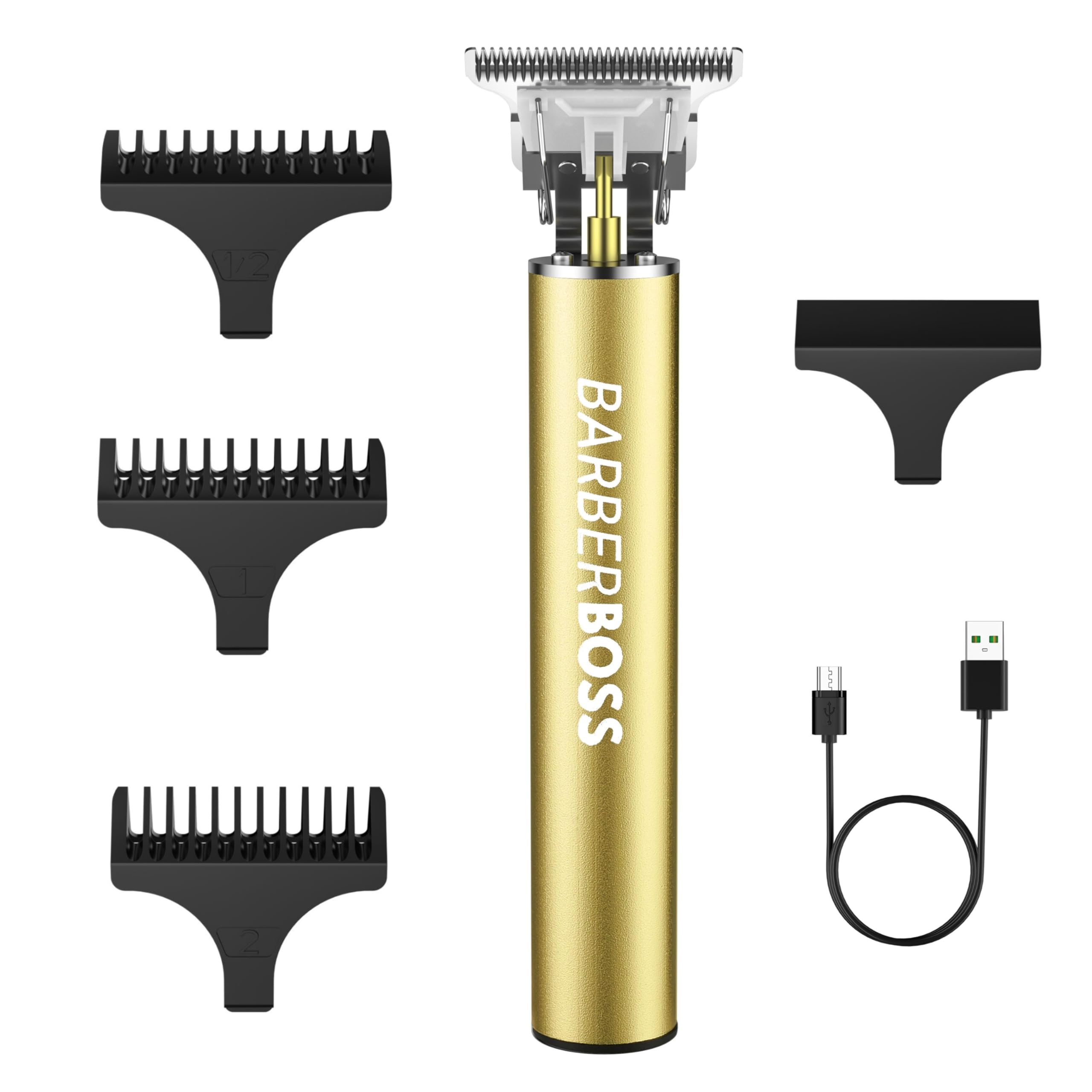 BarberBoss Schnurloser Bart & Haarschneider für Männer, leichte T-Blattschneidemaschine, 3 Führungskämme, Herren-Detailpflege, USB-wiederaufladbares Fellpflege-Werkzeug für Gesicht und Haaransatz