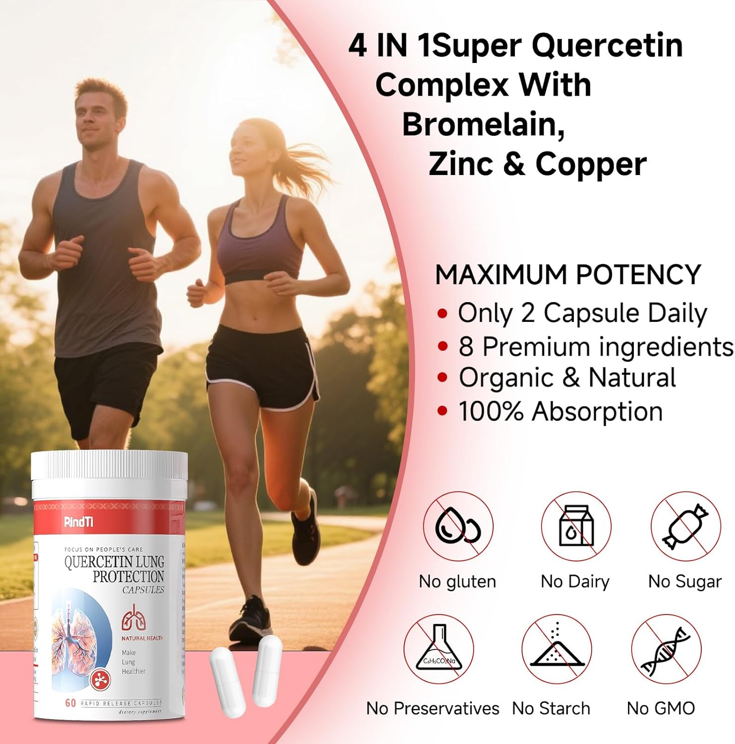 Quercetin with Bromelain,Quercetin 500mg Capsules,Immune Health,Respiratory Wellness,60 Capsules - Image 3