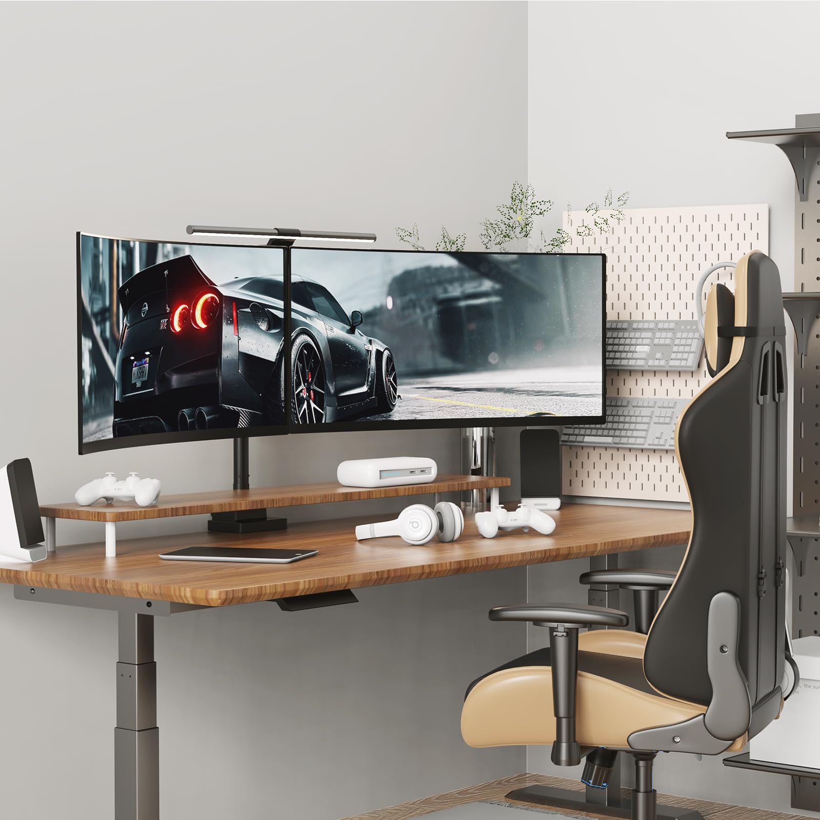 Soporte Monitor Doble Vertical para 24-57-Pulgadas - Brazo monitor doble de alta resistencia compatible con la Mayoría de Monitores Ultrawide, Ajustable Inclinar Girar, Peso 2-27kg, VESA 75/100/200 mm