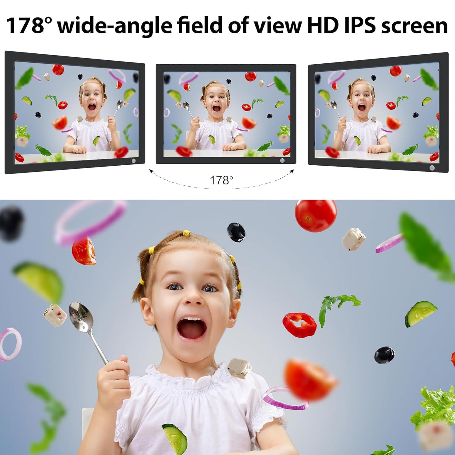 Cornice fotografica digitale da 20 pollici, schermo IPS HD 1980 x 1080, USB, supporto SD e MMC, video musica, calendario sveglia e presentazione