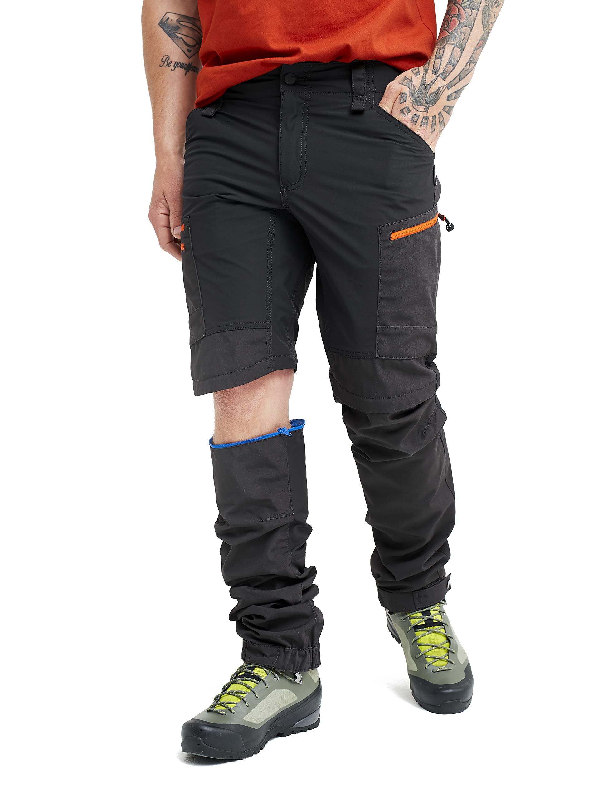 RevolutionRaceMen's RVRC GP Pro Zip Off Pants, Durable, Ventilated and Convertible Pants for All Outdoor Activities, Grey/Orange, XL