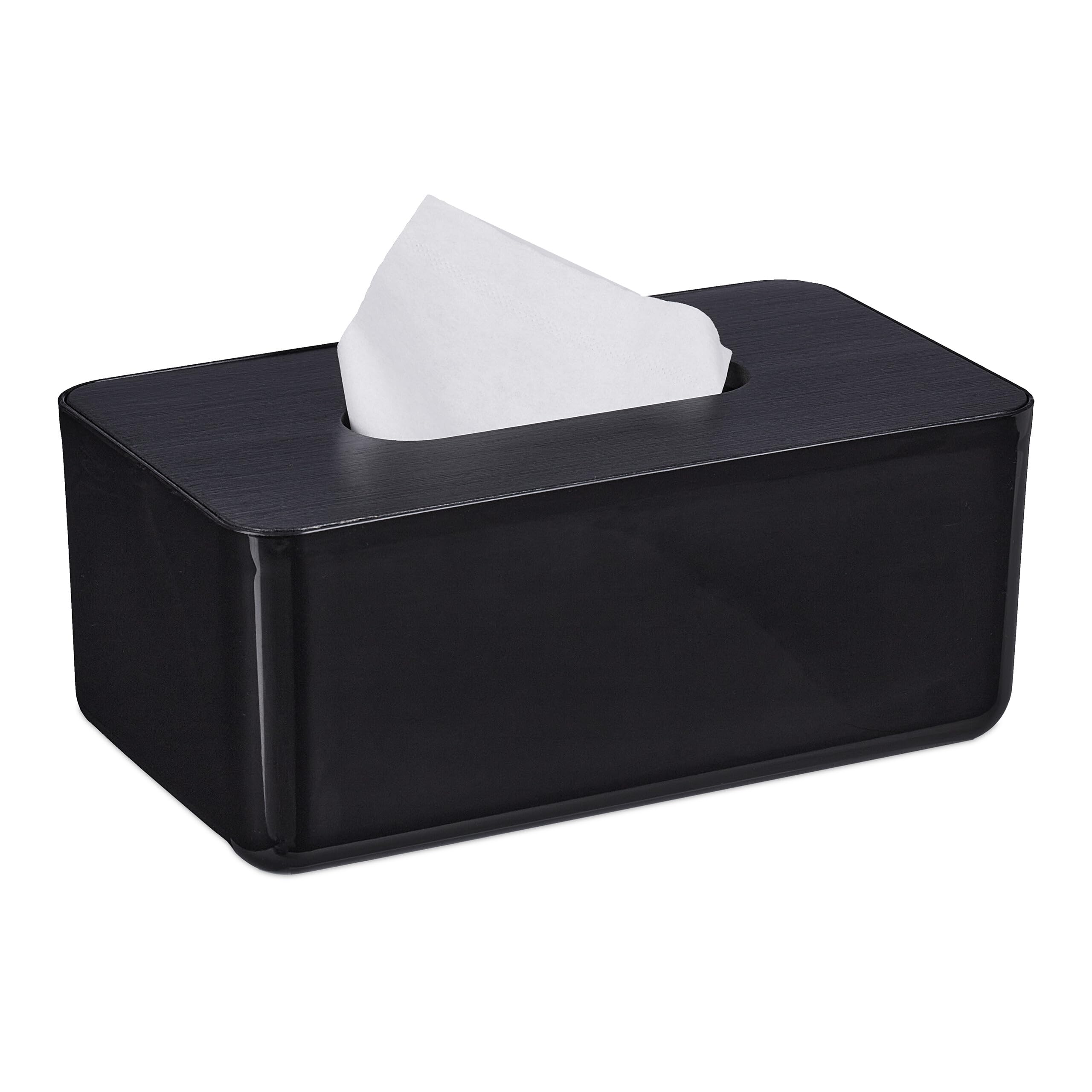 Relaxdays Contenitore per Fazzoletti con Coperchio in bambù, per Salviettine Igieniche, HLP 10x23x13 cm, Plastica, Nero