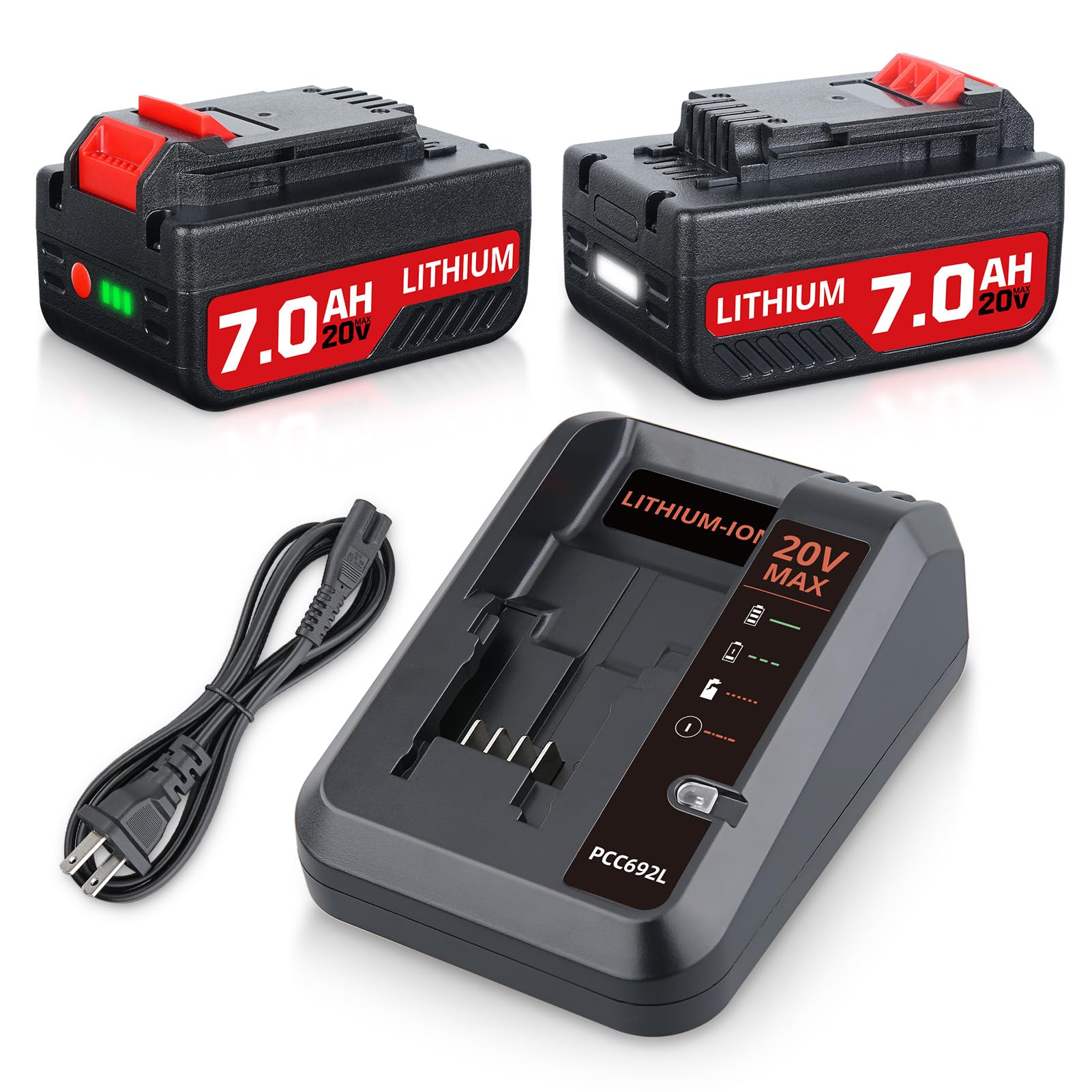 Replacement for Porter Cable 20V Battery PCC685L 7.0Ah and Compatible with Porter Cable 20v Battery Charger Combo PCC692L Charger PCC685L PCC685LP