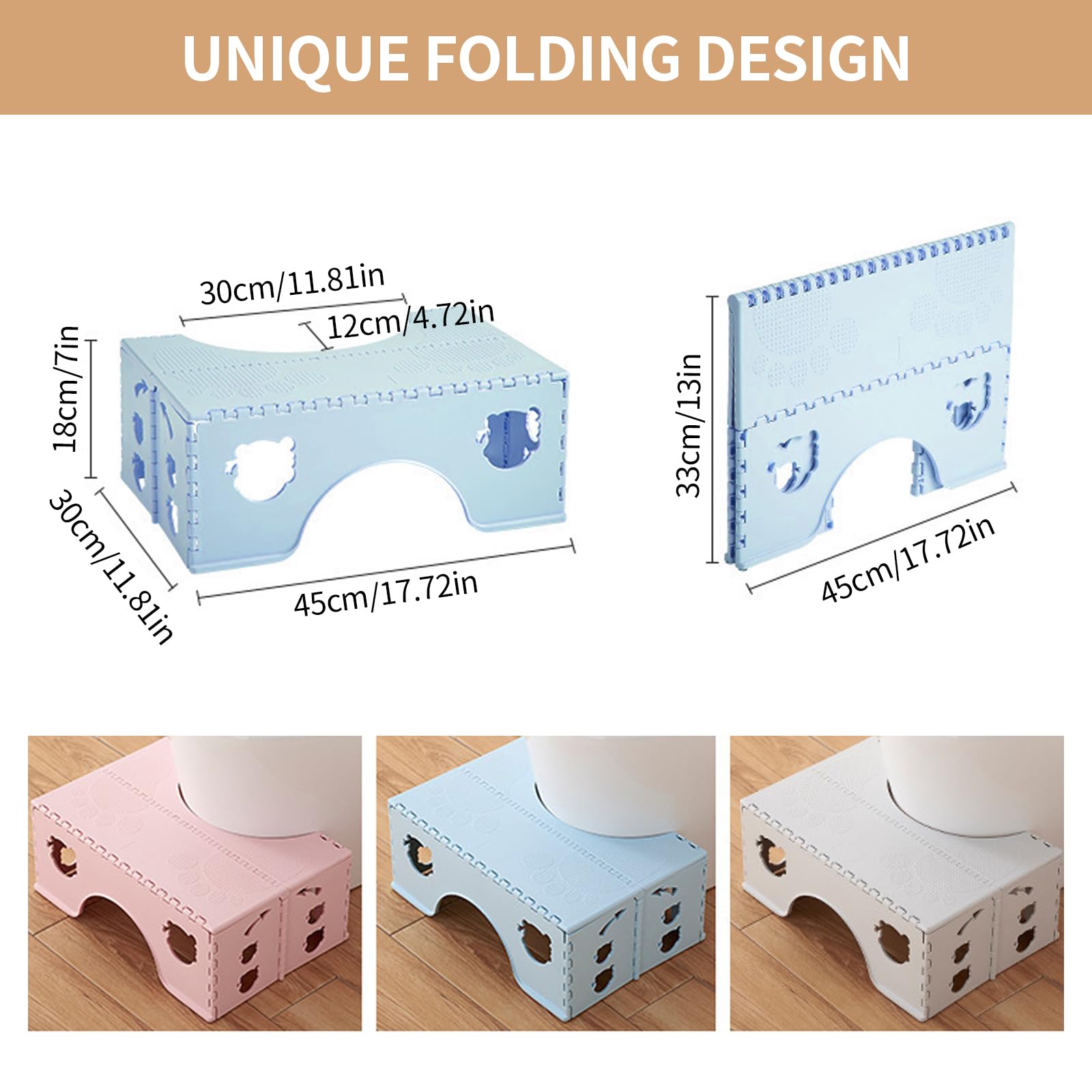 Sgabello WC pieghevole, sgabello per WC, bagno Squatty Potty Schemel per contro le emorroidi, stitichezza, gonfiore, poggiapiedi, per adulti e bambini (blu)
