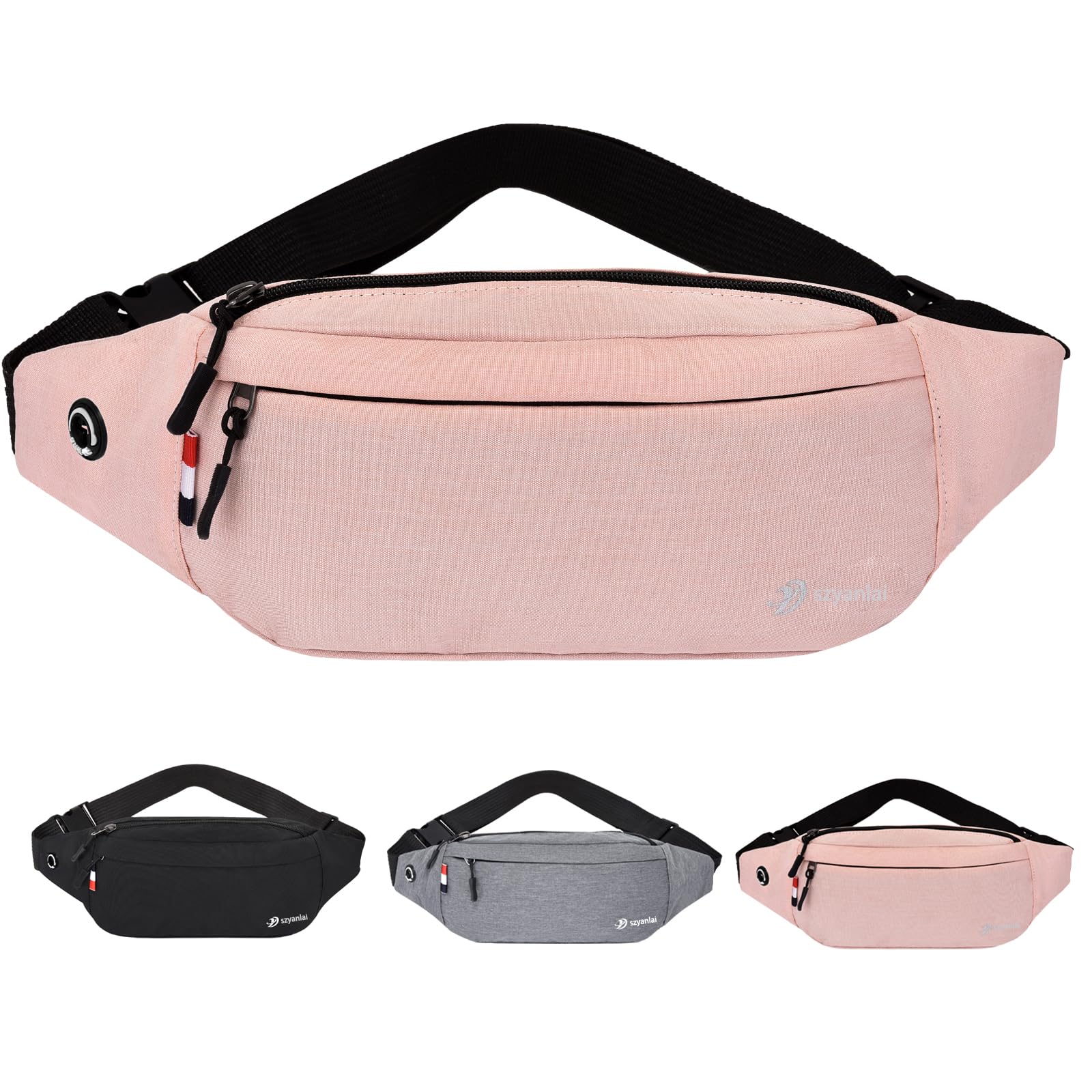 Bum Bag for Ladies Women Men Girls Bumbags Waist Fanny Pack with Headphone Jack and Adjustable Belt for Sport Running Hiking Jogging (Light Pink)