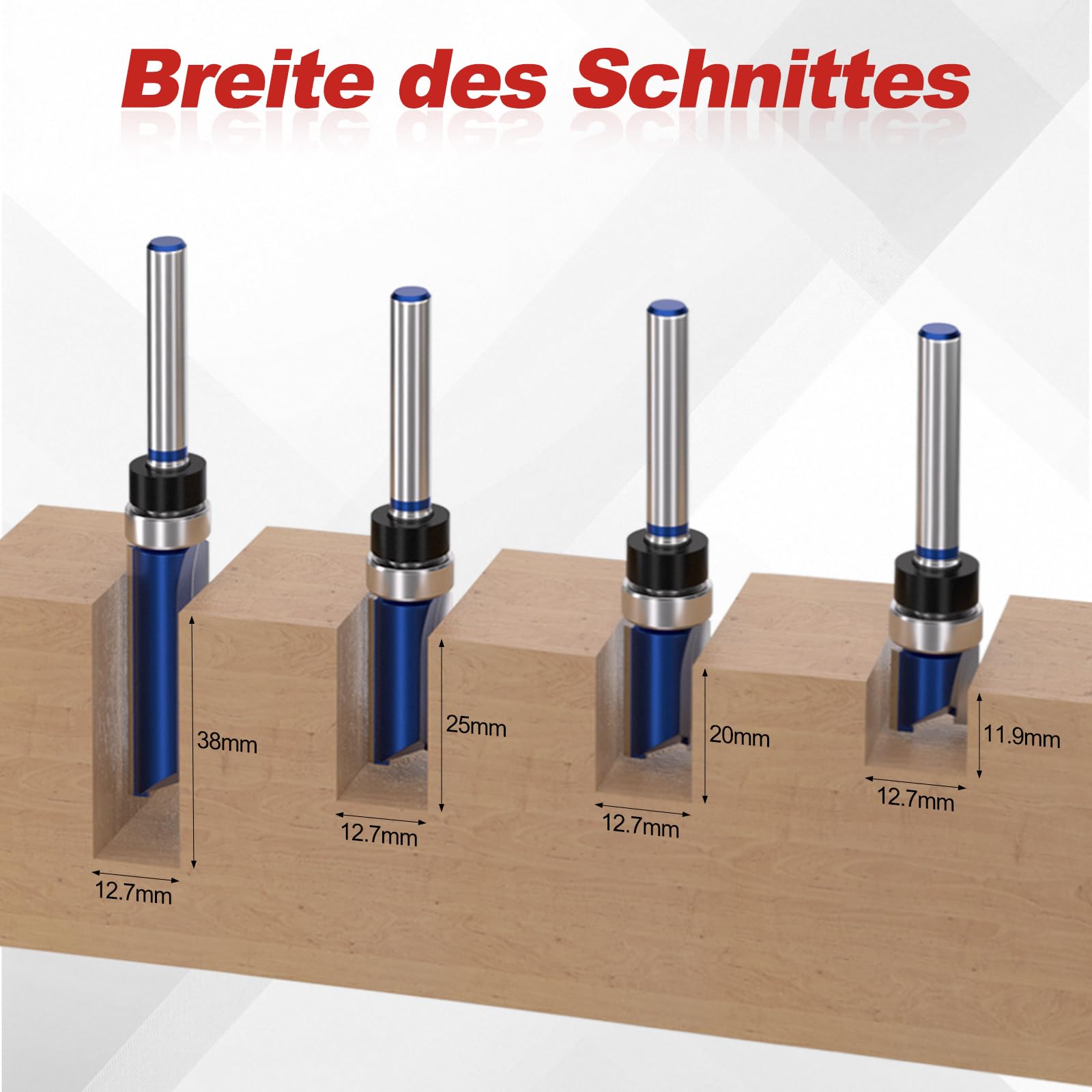 APIELE Lot de 4 fraises à affleurer à tige de 6 mm - Roulement à billes - Fraise à copier - Outil de coupe pour bois