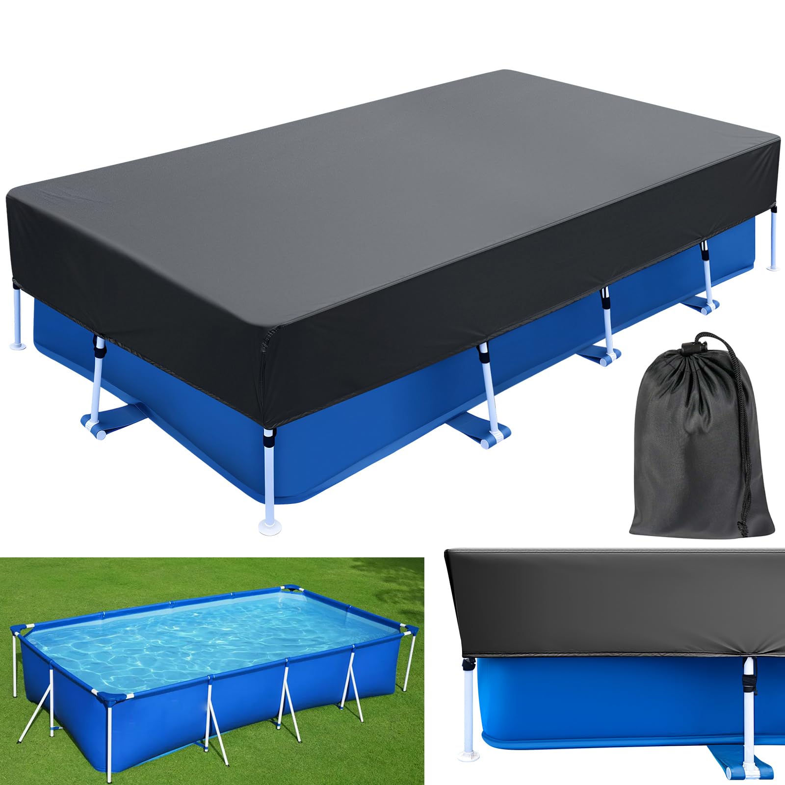 157x83 Rectangle Pool Cover 13 ft for 13 x 7 Drawstring Above Ground Pools 157x83 Winter Pool Covers for Rectangular Frame Pools, Heavy Duty Solar Pool Cover Safety