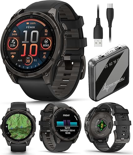 Miniatura 8 de Wearable4U Garmin Fenix 8 – 2 pulgadas, reloj inteligente multideporte GPS AMOLED, zafiro, titanio con banda de silicona naranja brillante/grafito,