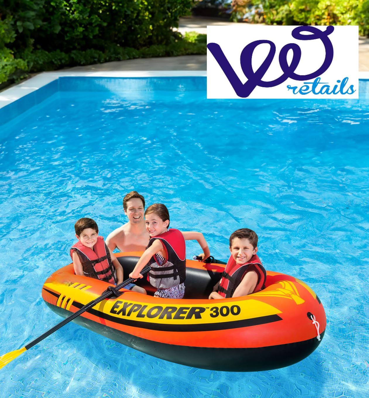 VWretails Explorer 300, 3 Person Inflatable Boat for Flood Rescue, Adventure, Rafting, Fun and Enjoyment of River and Swiming Pools Fishing, with Oars & Air Pump (58332) 1