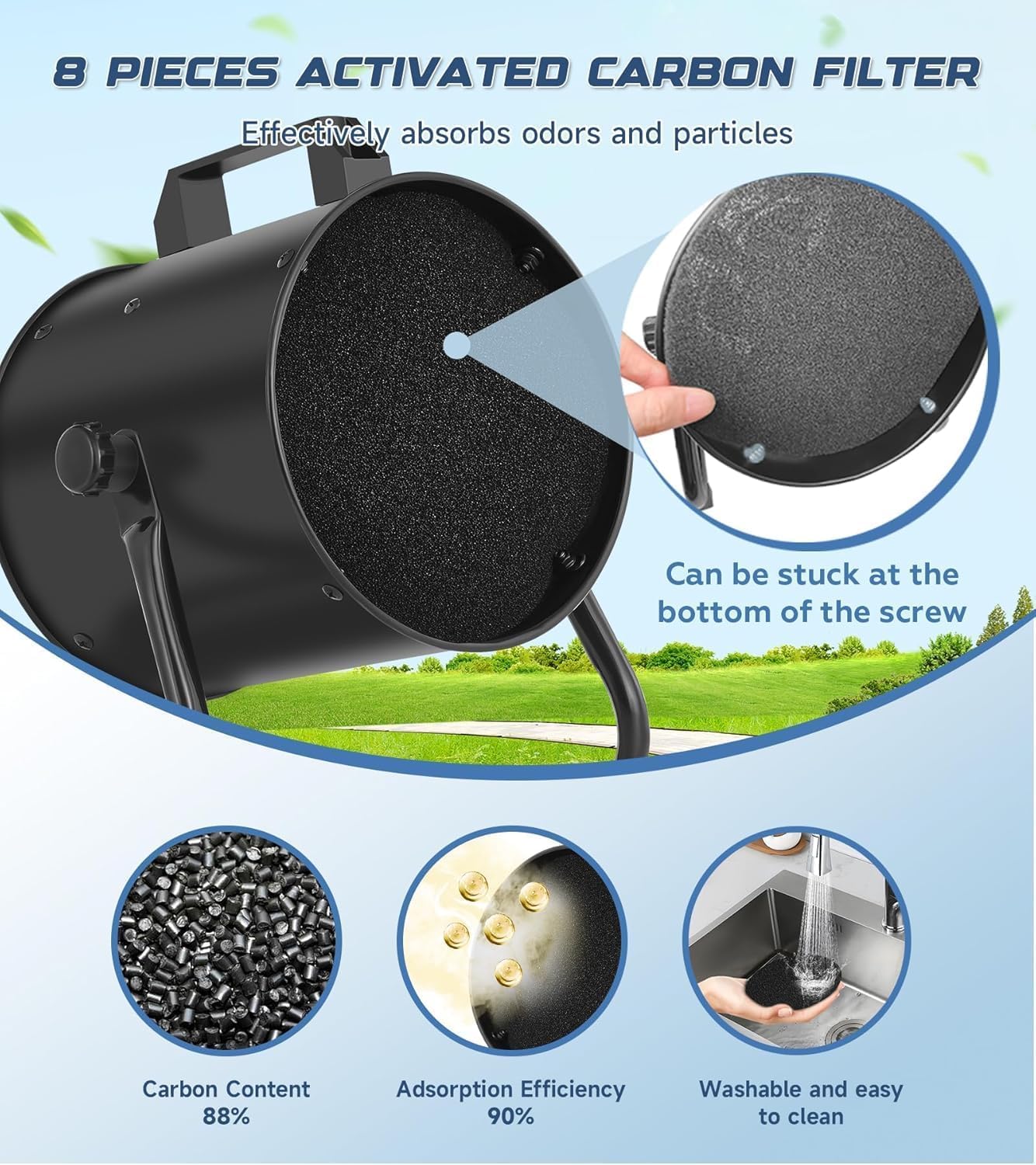 YOZON 8'' Portable Range Hood, Kitchen Exhaust Fan with Switch, Desktop Range Hood, 455 CFM Efficient Kitchen Ventilation, 120° Adjustable Angle, 8x Activated Carbon Filters for BBQ/Camping/RV - 5