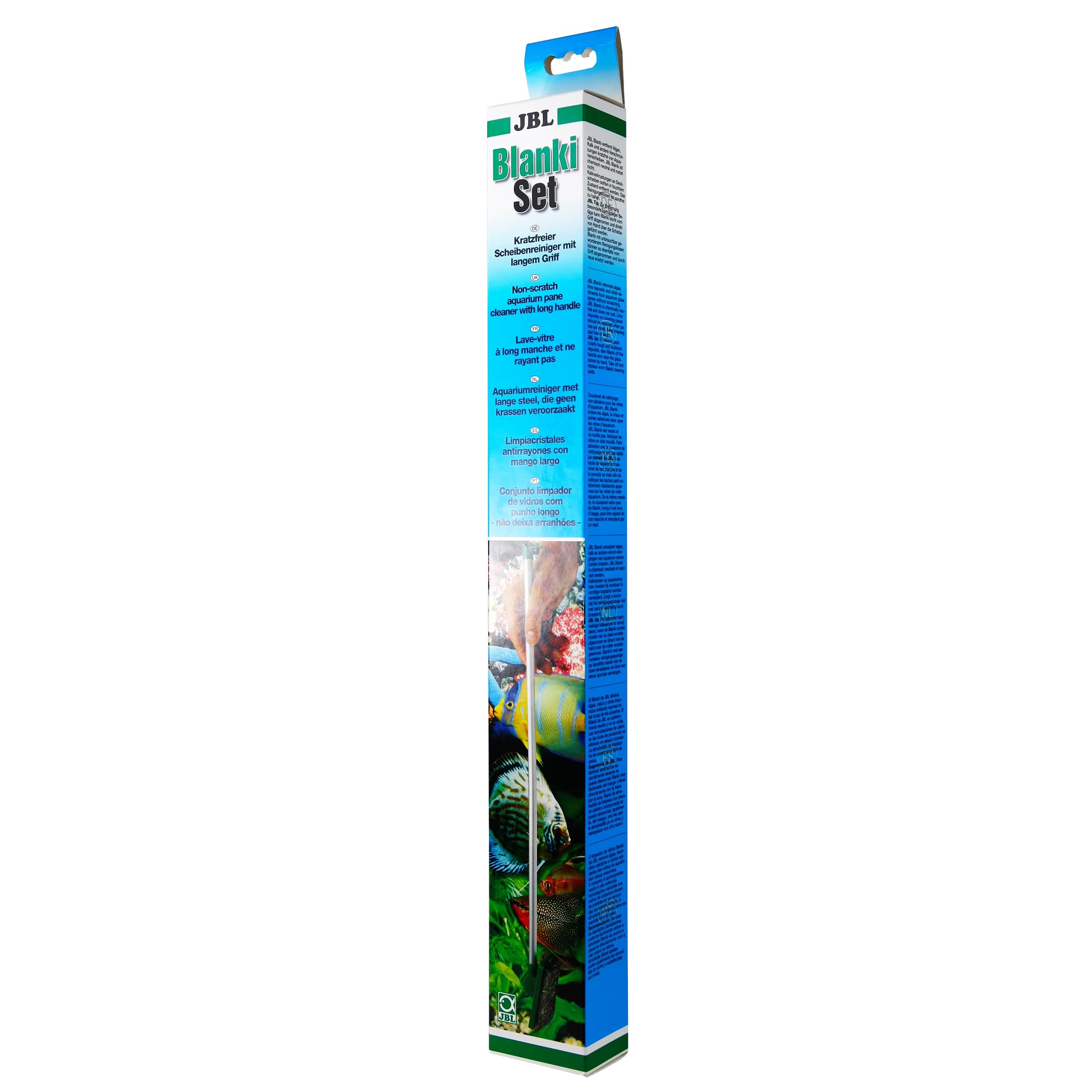 JBL Blanki Set with sturdy, long handle, Non-scratch aquarium glass pane cleaner with handle
