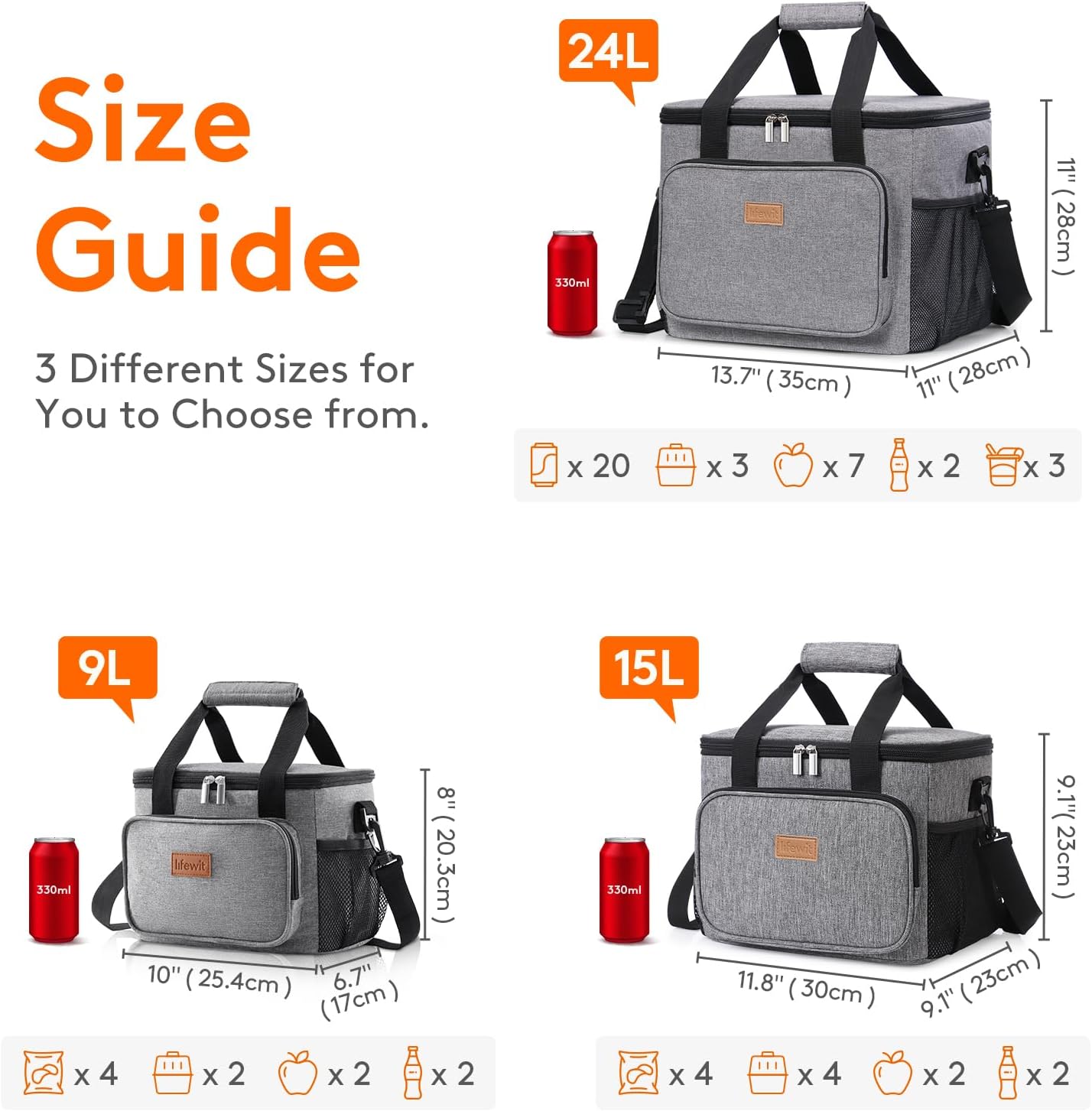 Lifewit Medium Lunch Bag, Insulated Lunch Box, Soft Cooler Cooling Tote for Adult Men Women, Gray 12-Can (9L) thumbnail