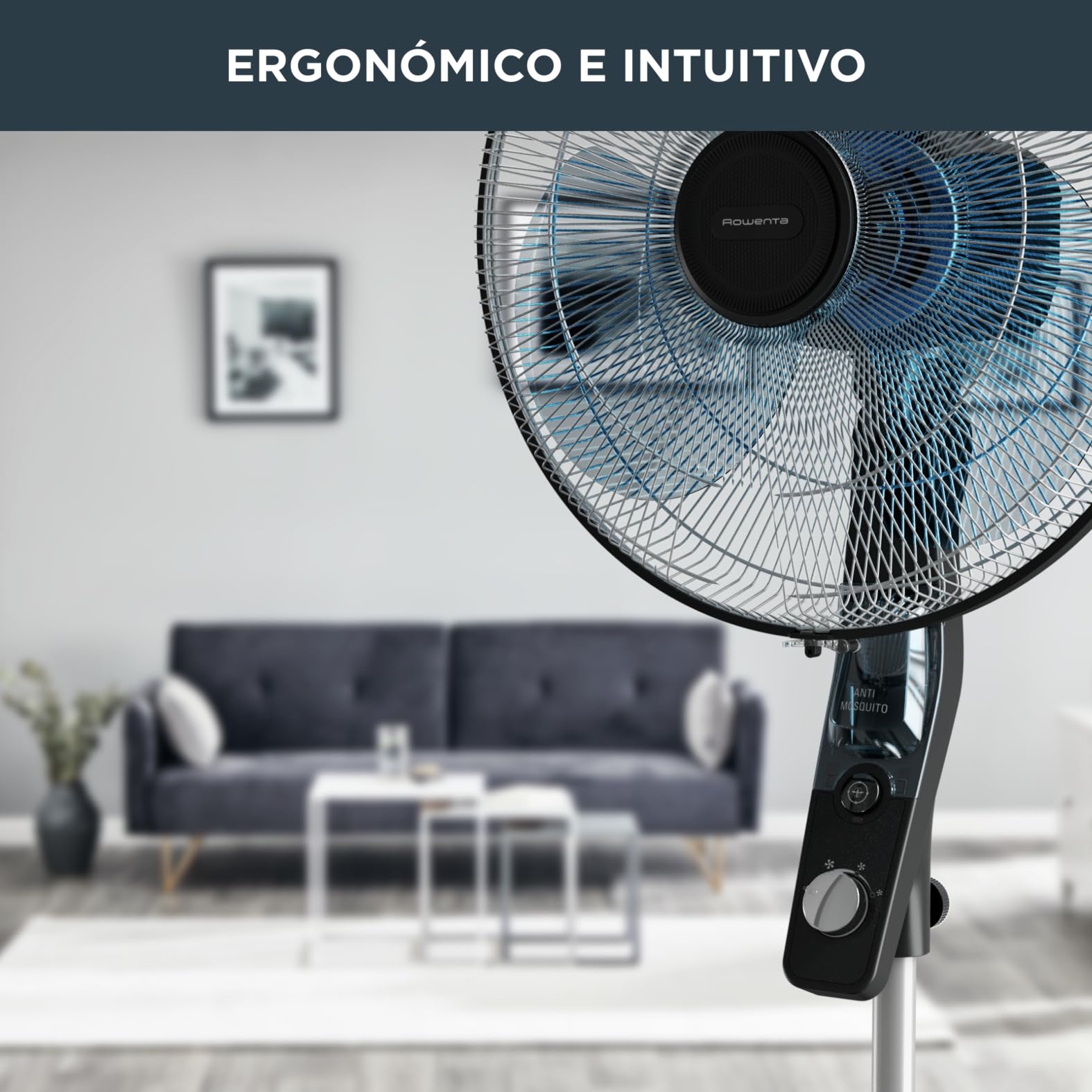 Rowenta Essential+ Ventilador de Pie Silencioso - Función Antimosquitos, Oscilación Automática, 3 Velocidades, Flujo de Aire 55 m³/min, Altura Ajustable hasta 130 cm, Bajo Consumo (Reacondicionado)