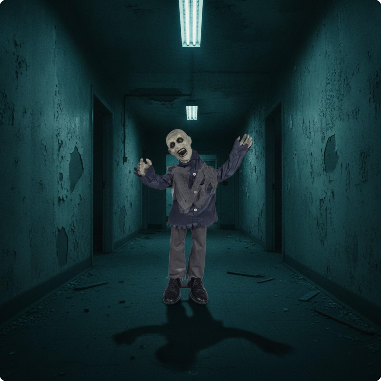 Zombie Animé Terrifiant | Activation par Capteur Sonore, Décoration D'Halloween, pr Porche , Tête Bleue