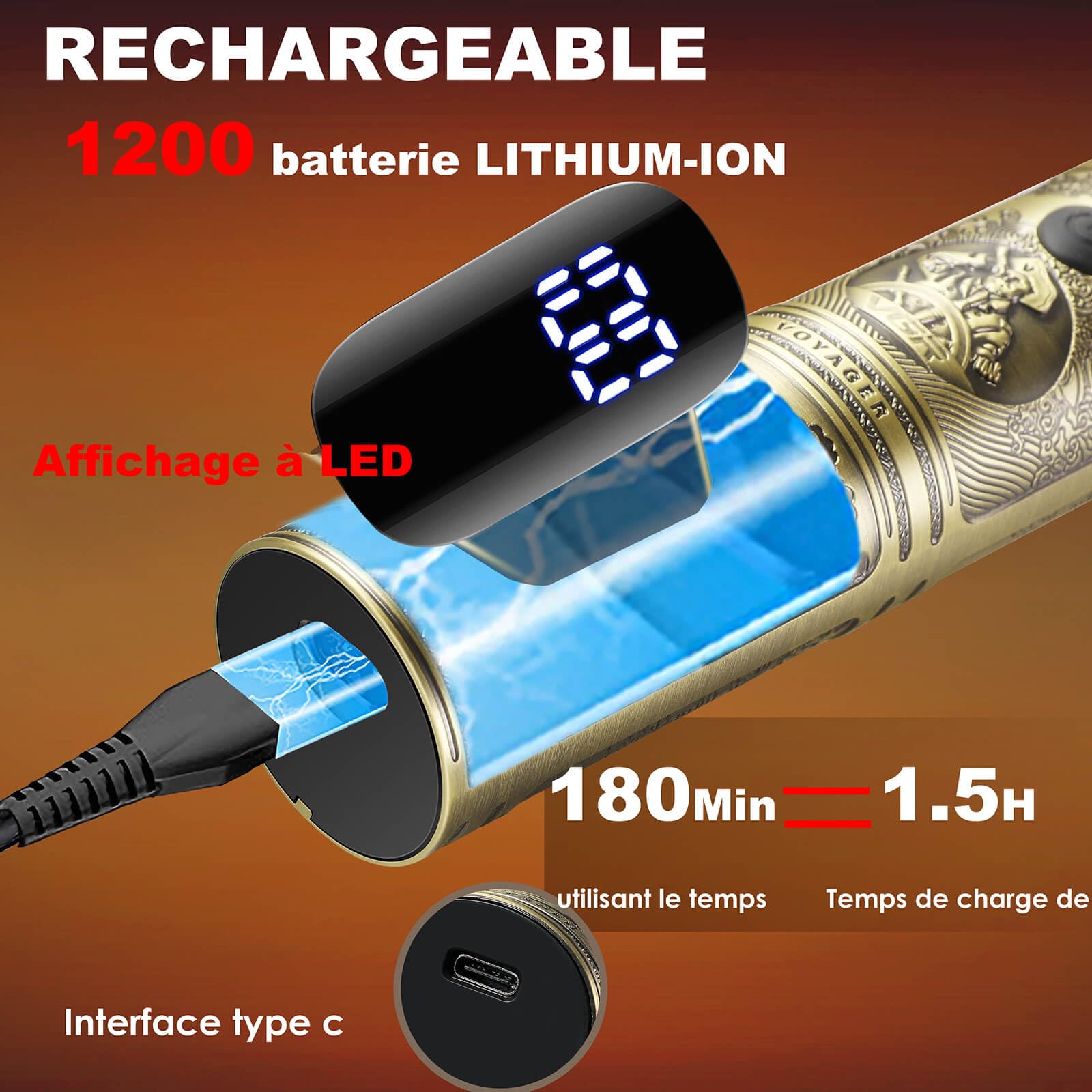 VGR Tondeuse Barbe Homme Kit Professionnel Tondeuse Cheveux Rasoirs électriques 0 mm Cheveux Chauve Avec Lame en T Tondeuse Nez et Barbe Tondeuse de Précision 7 en 1