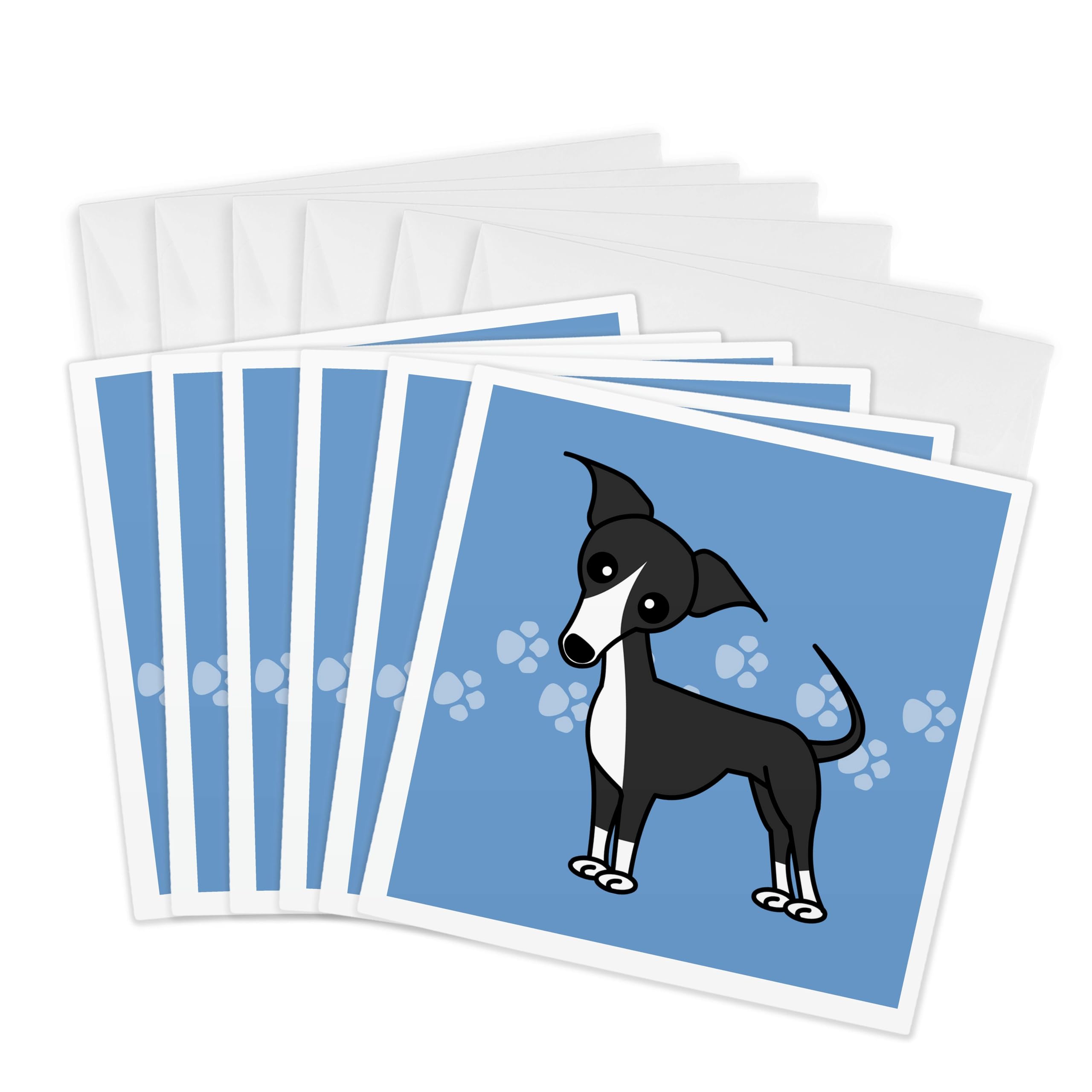 3Drose Cute Grey Blue Italian Greyhound Blue with Pawprints - Greeting Cards, 6 by 6-inches, Set of 6 (gc_25364_1)