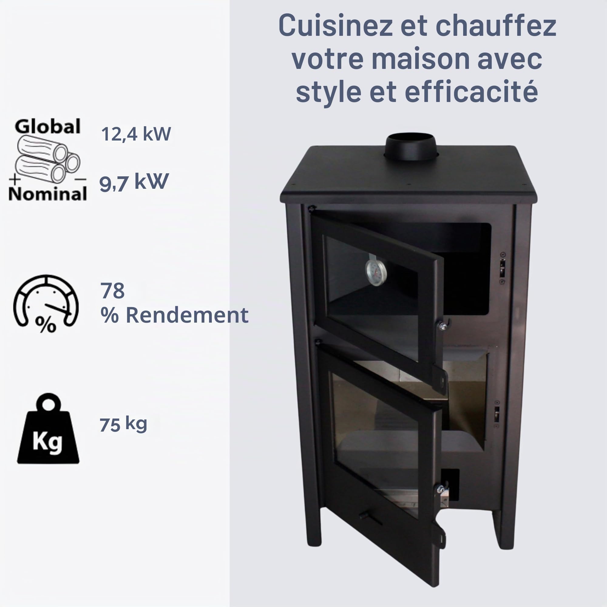 Poêle à Bois EIDER BIOMASA Quartz 12,4 kW 89 x 47 x 52 cm Fonte Classe A