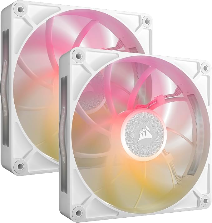 CORSAIR iCUE Link RX140 MAX RGB 140 mm PWM Ventilador Gruesos con iCUE Link System Hub – Alta Presión Estática – Rodamiento Magnético de Cúpula – Pack Doble – Blanco