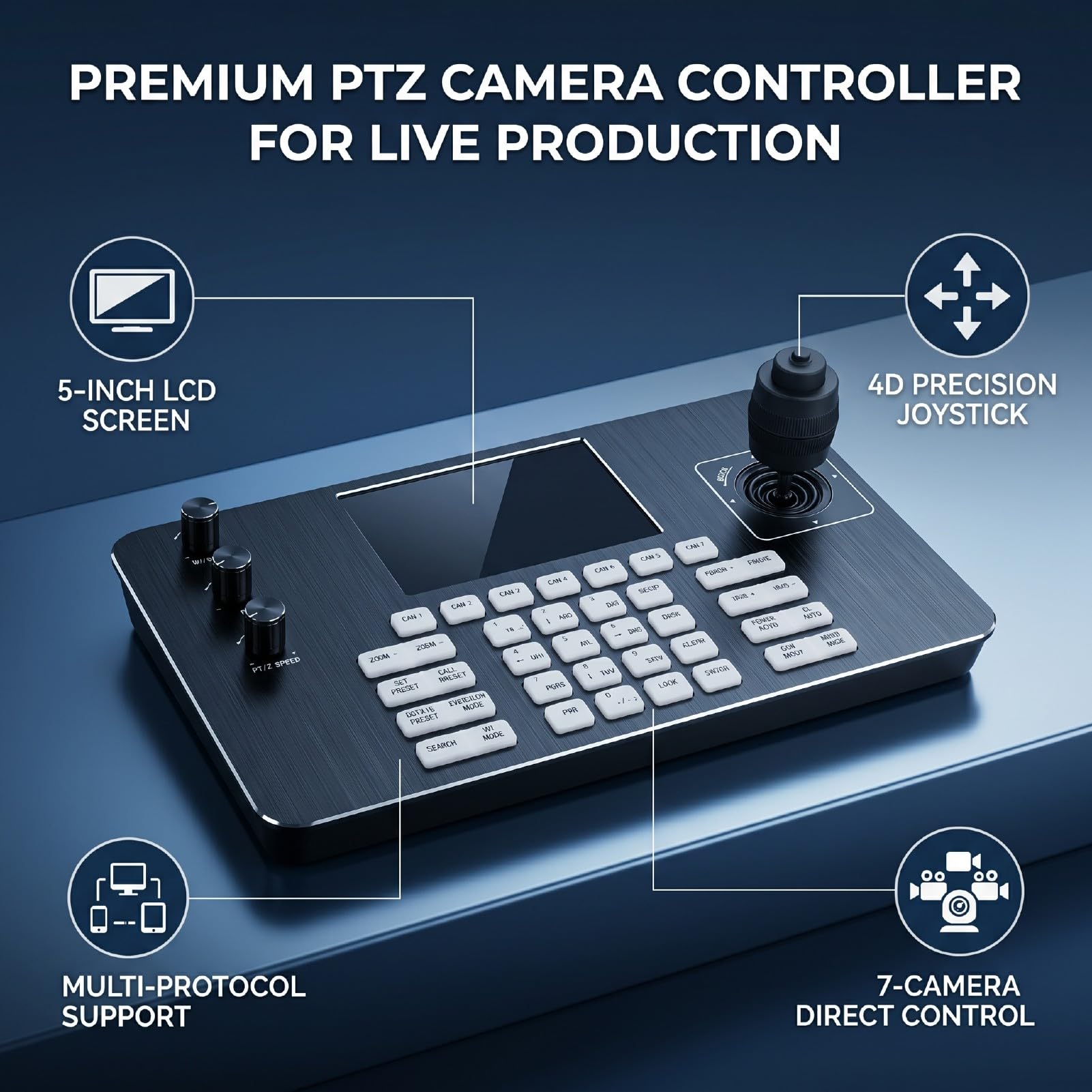 Kontroler Kamery Ptz z Ekranem LCD 5 Cali dla Sektorów Rządowych Bankowych i Edukacyjnych Obsługuje Protokoły Visca i Joystick 4d z Gałką 3d 7 Przycisków Szybkiego (wtyczka UE)