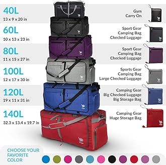 Bago Large Foldable Duffel Bags for Traveling Women & Men - 100L Packable Duffle Bag for Travel with Shoe Compartment - Water Repellant, Heavy Duty, Lightweight Folding & Collapsible (SnowBlue)