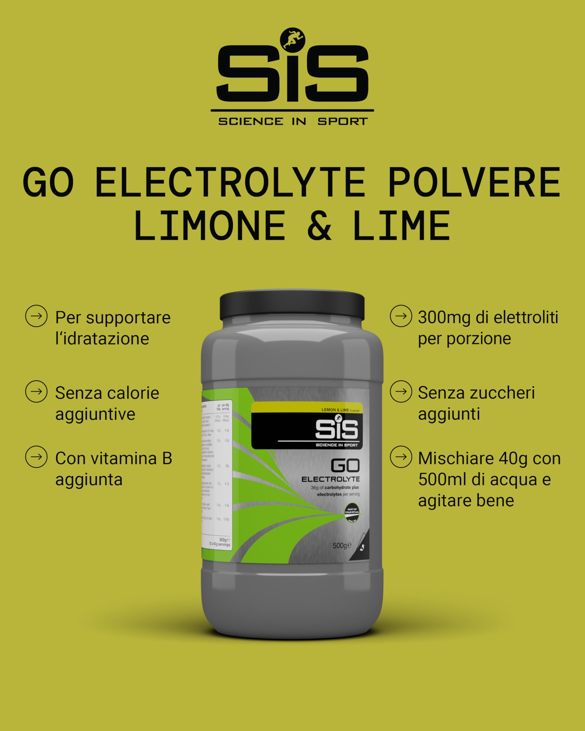 Science in Sport GO Elettroliti in polvere 500g Limone e lime - Bevanda sportiva vegana, Polvere isotonica per riequilibrare i livelli di elettroliti e liquidi