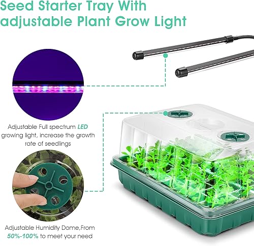 Miniatura 7 de Yskea Kit de inicio de semillas con luz de crecimiento, bandeja de 48 celdas, bandejas de siembra, cúpulas de humedad, cubiertas de plantas de